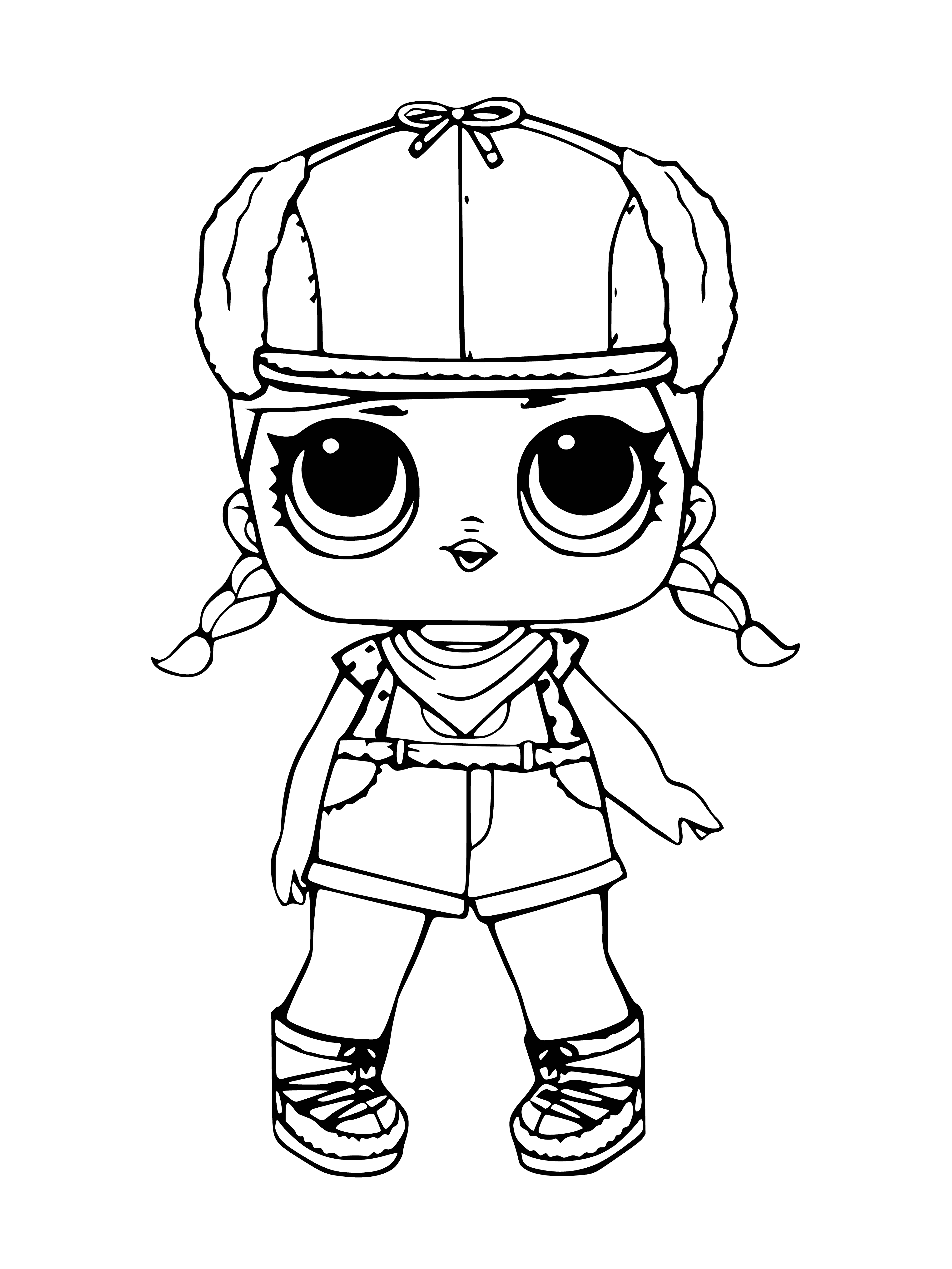 coloring page: L.O.L series 2 doll BRRR V.V. has blue hair and outfit with white fur trim, blue gloves & boots.