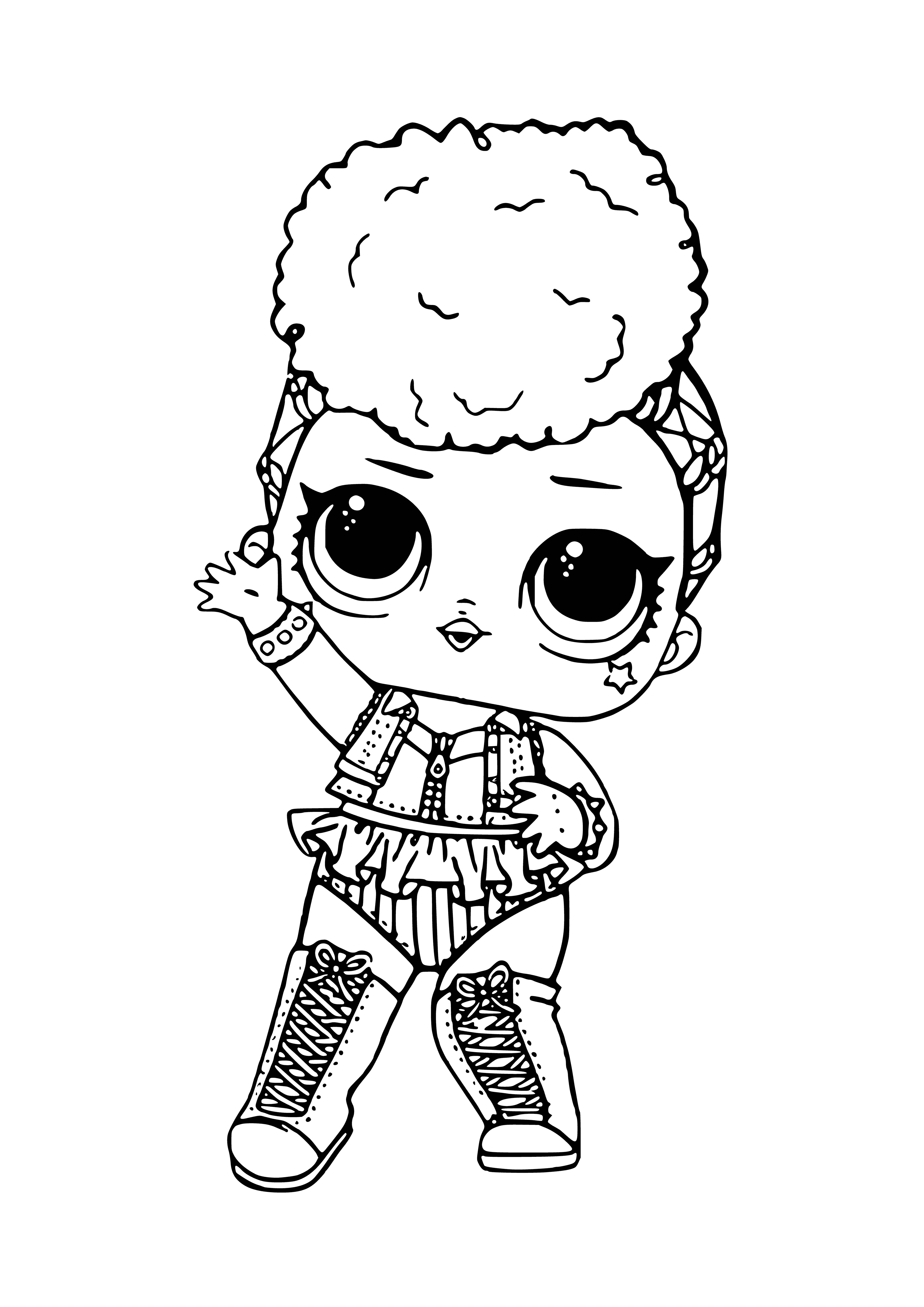 coloring page: Color page of pink toy with white crown and gold "Queen" written on front, surrounded by purple & gold stars. #LOL #ConfettiPop