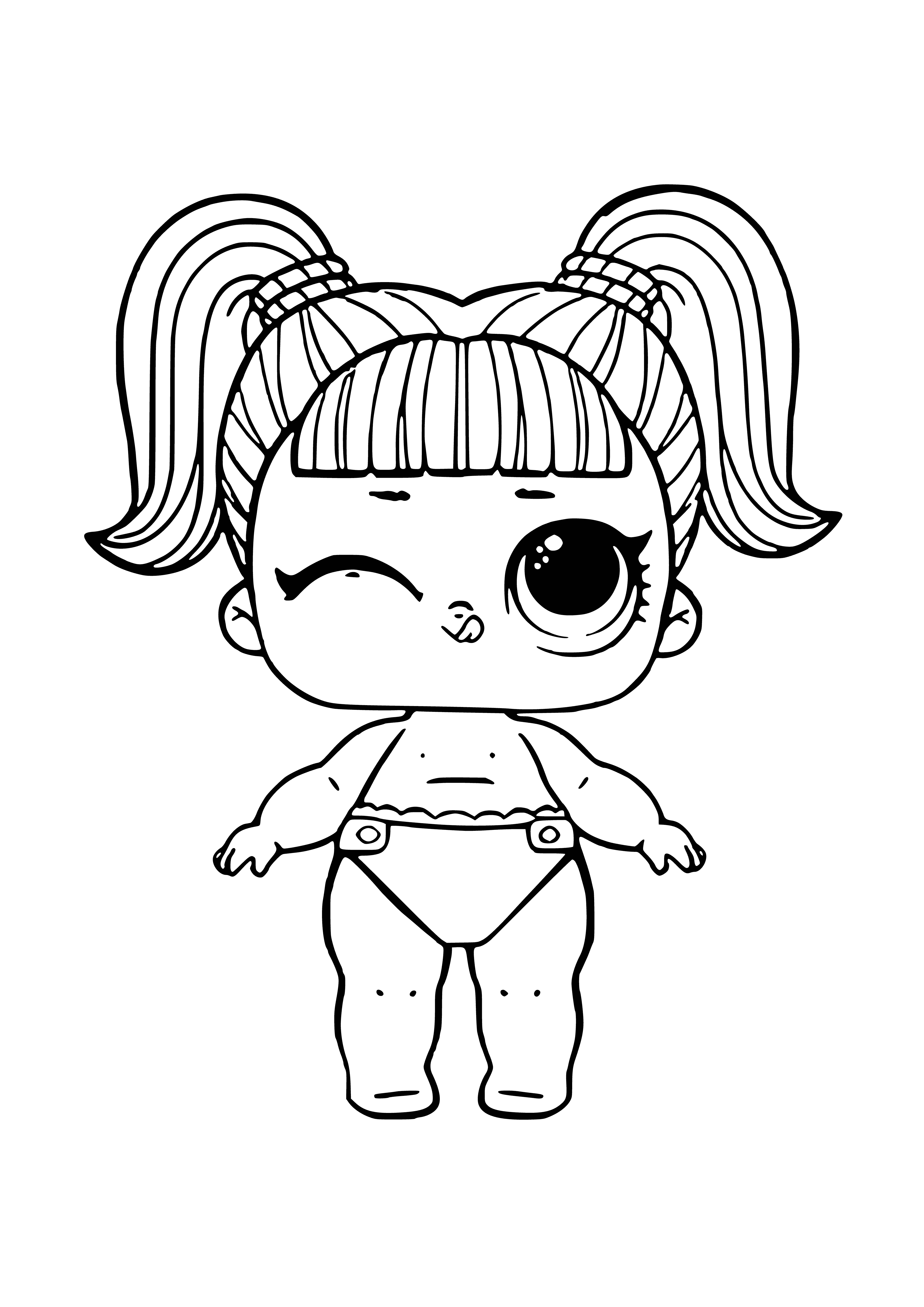 coloring page: A baby dressed in a colorful outfit & sitting in a playpen; with a tiara & scepter in hand.