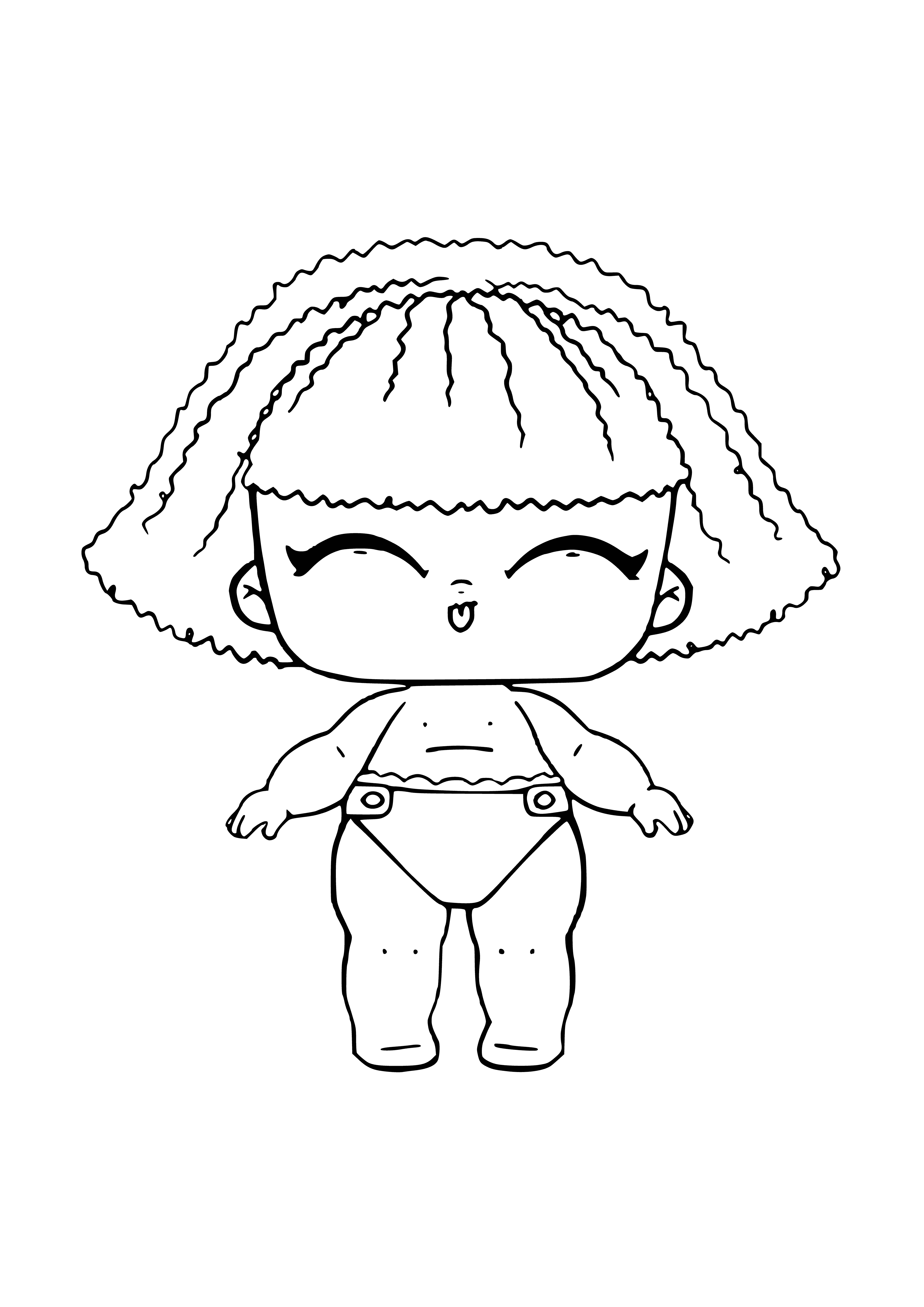 coloring page: Sleeping baby in center of coloring page; large silver star-shaped sequin on left surrounded by small sequins.