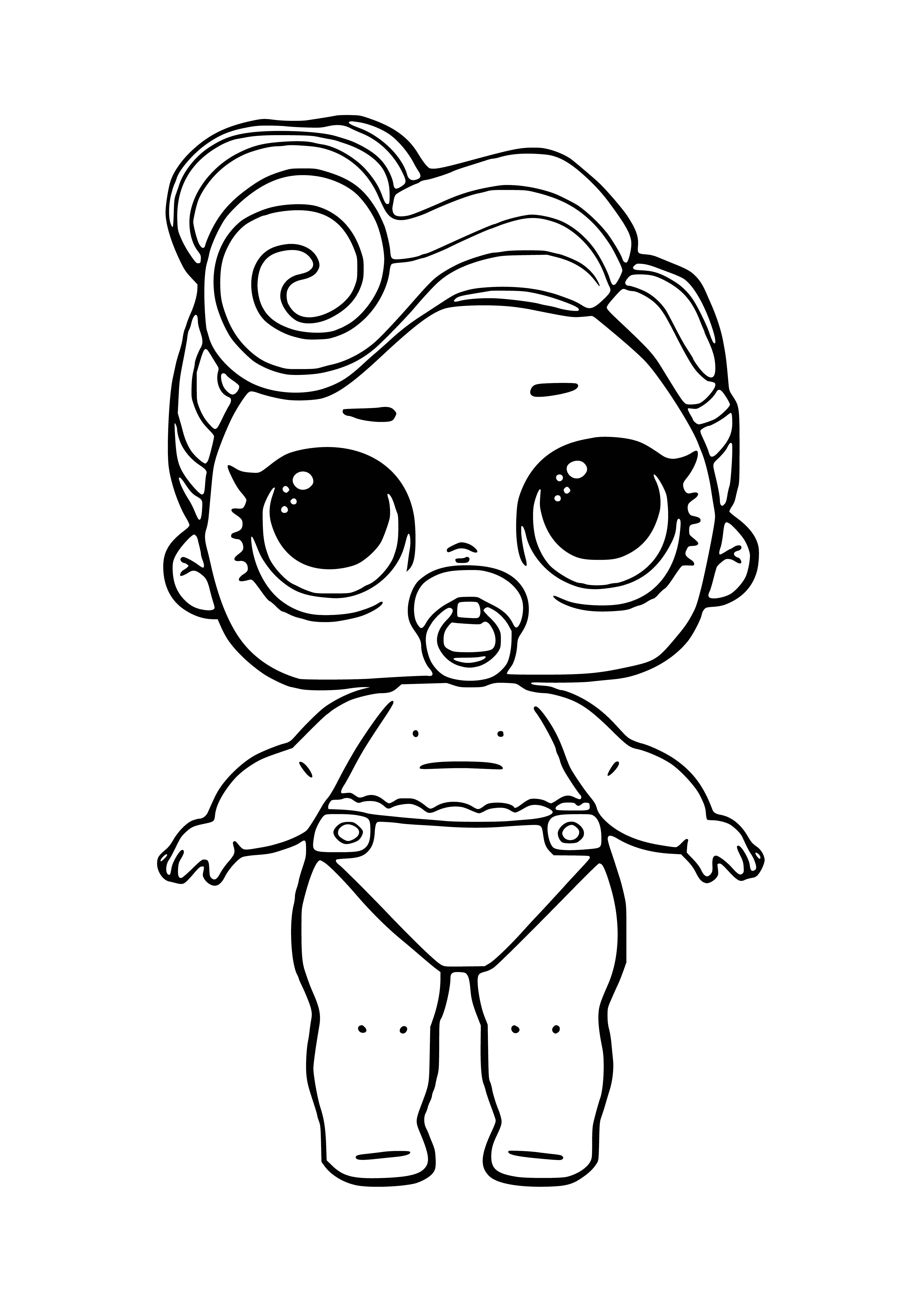 coloring page: Black baby with curly hair and brown eyes wearing a pink & black tutu & black top - the LOl baby Diva!