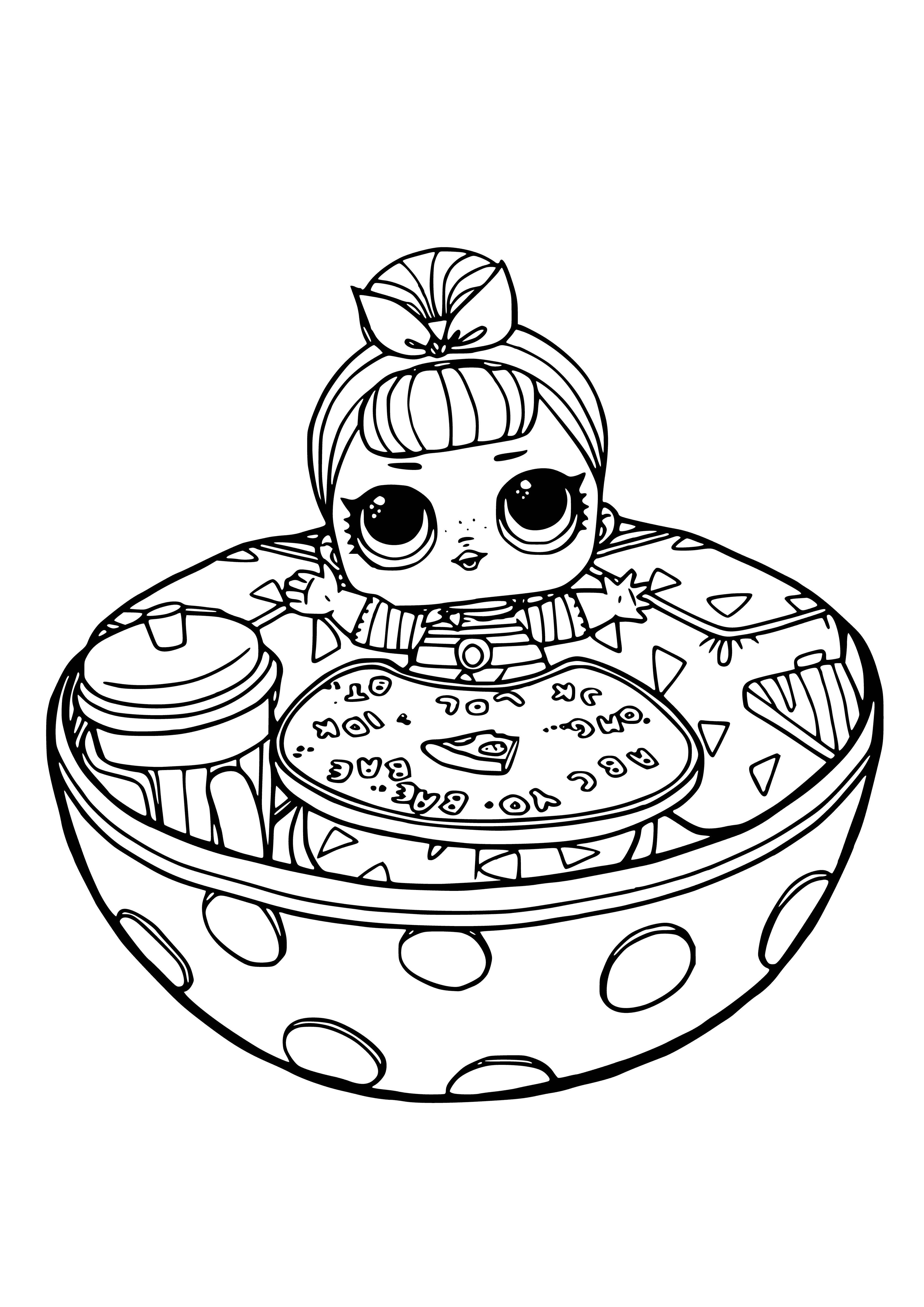 coloring page: Baby sitting in a ball, giggling and taking in the world around them.