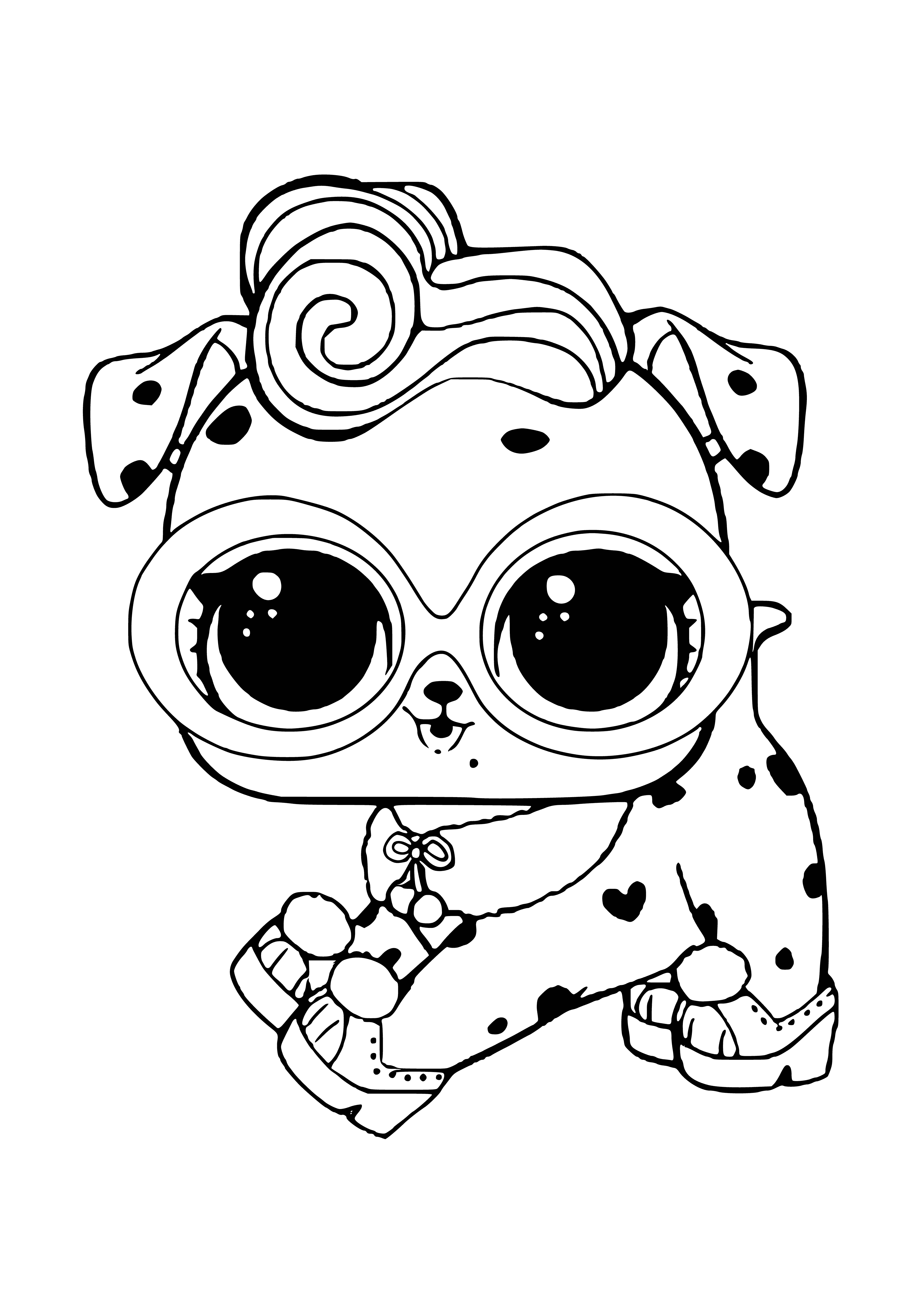 coloring page: Adopt the LOL pet Dalmatian and get its own LOL surprise ball! It has a playful personality and cute black and white spots - sure to bring smiles.