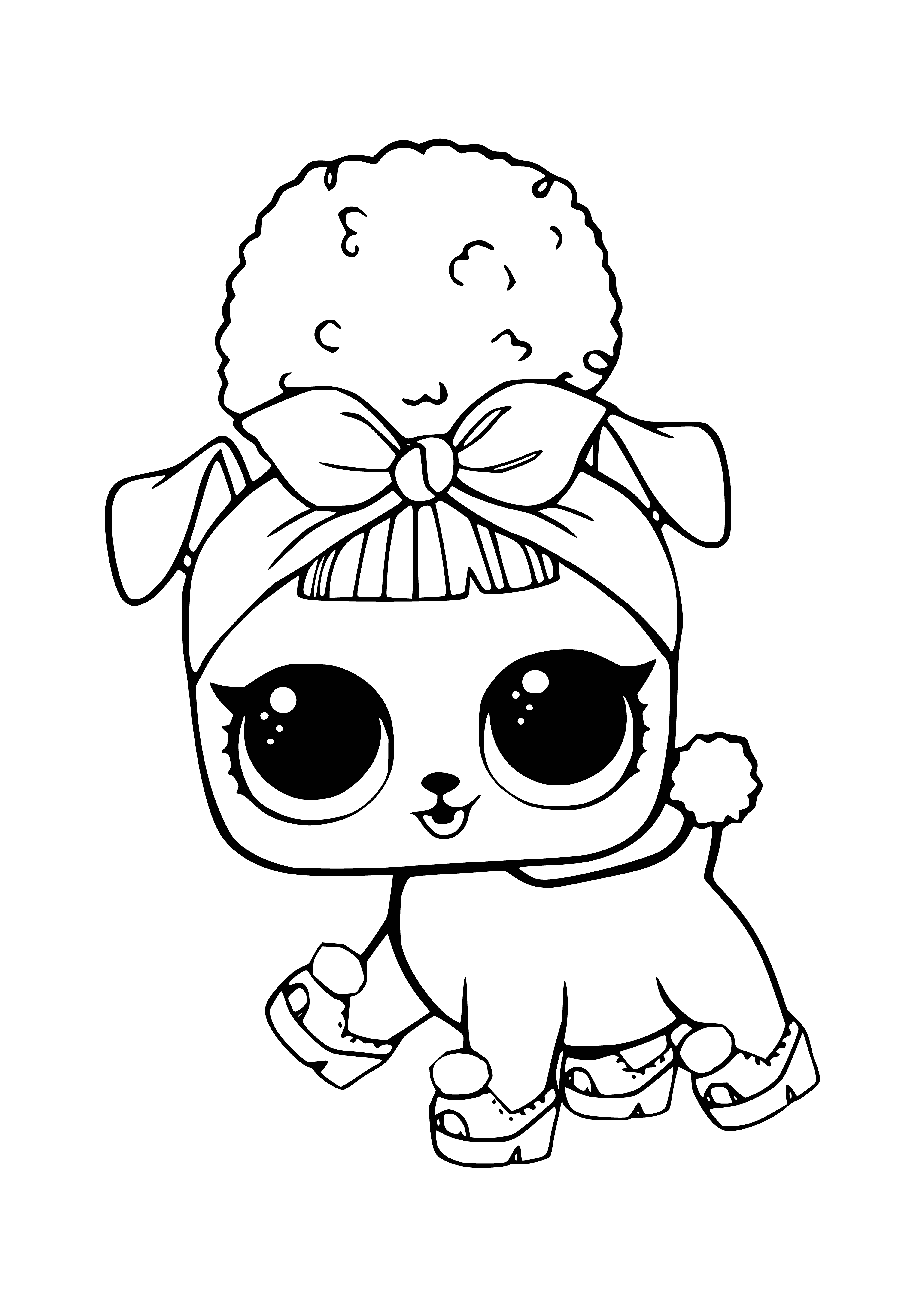 coloring page: Cute pale-colored puppy with big ears and black/yellow stripes stands on white background in coloring page. #puppy #coloringpage