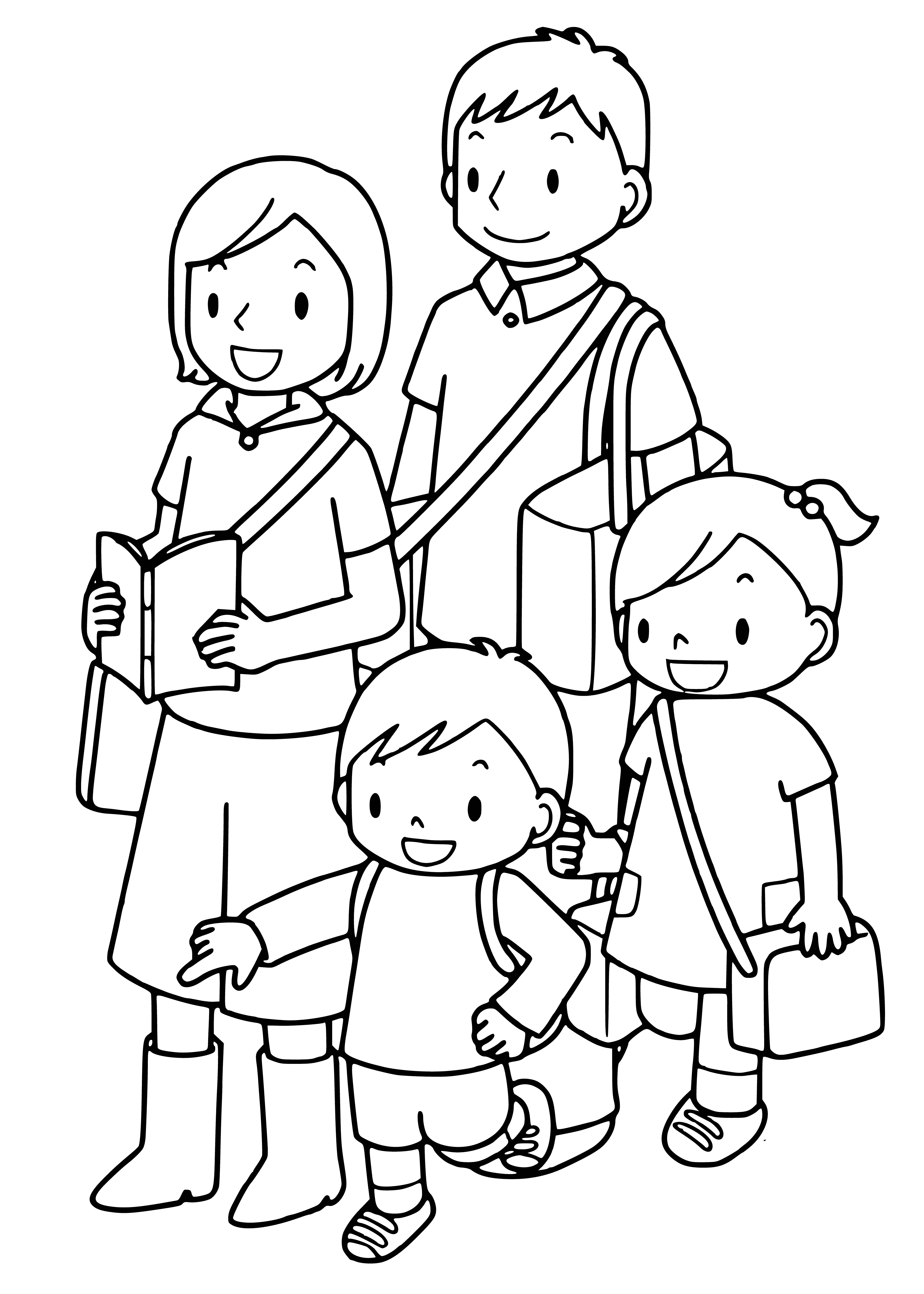 coloring page: Family enjoys each other's company, the little girl especially happy & making the most of a beautiful day. #familytime
