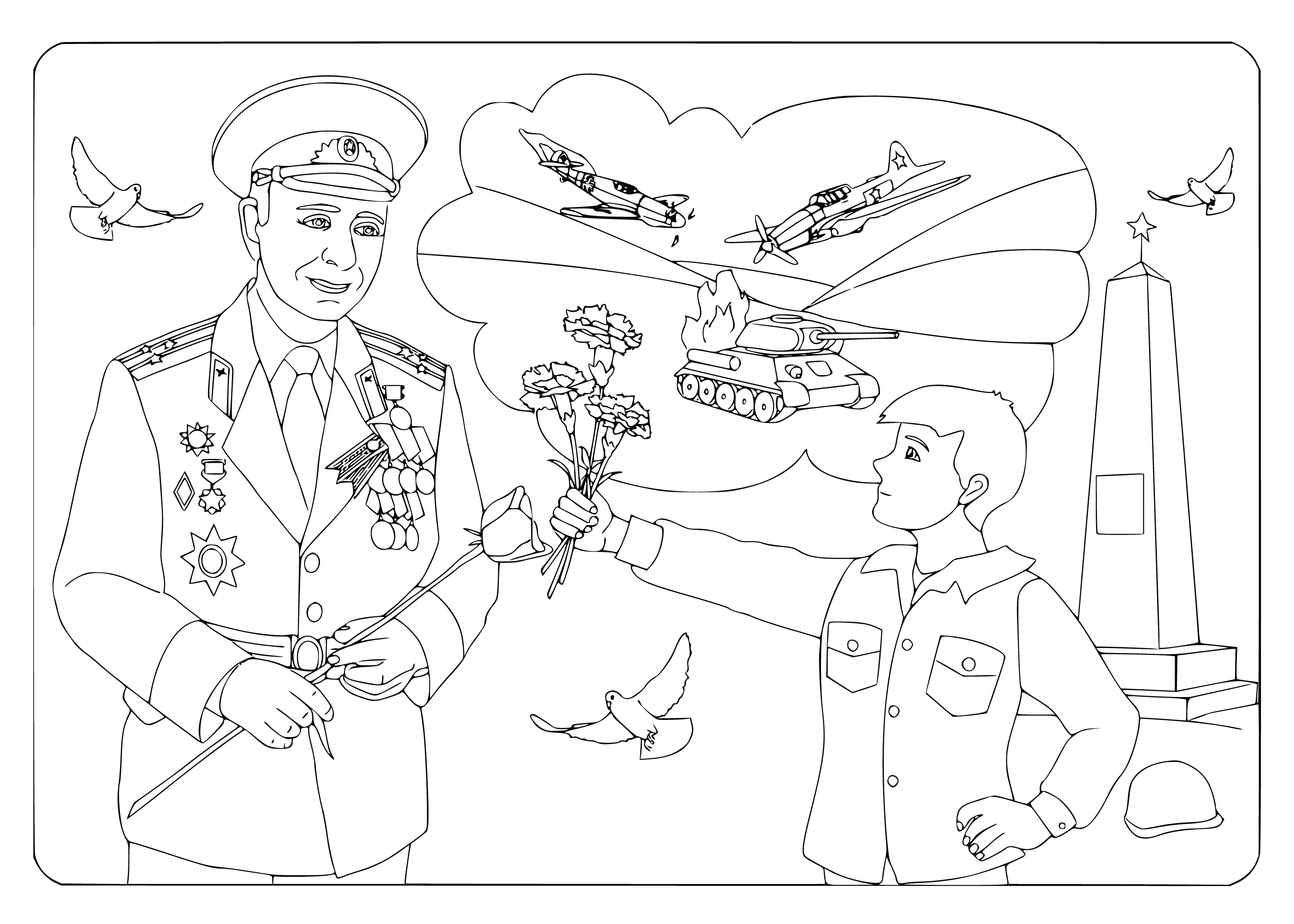 Veteran on Victory Day coloring page