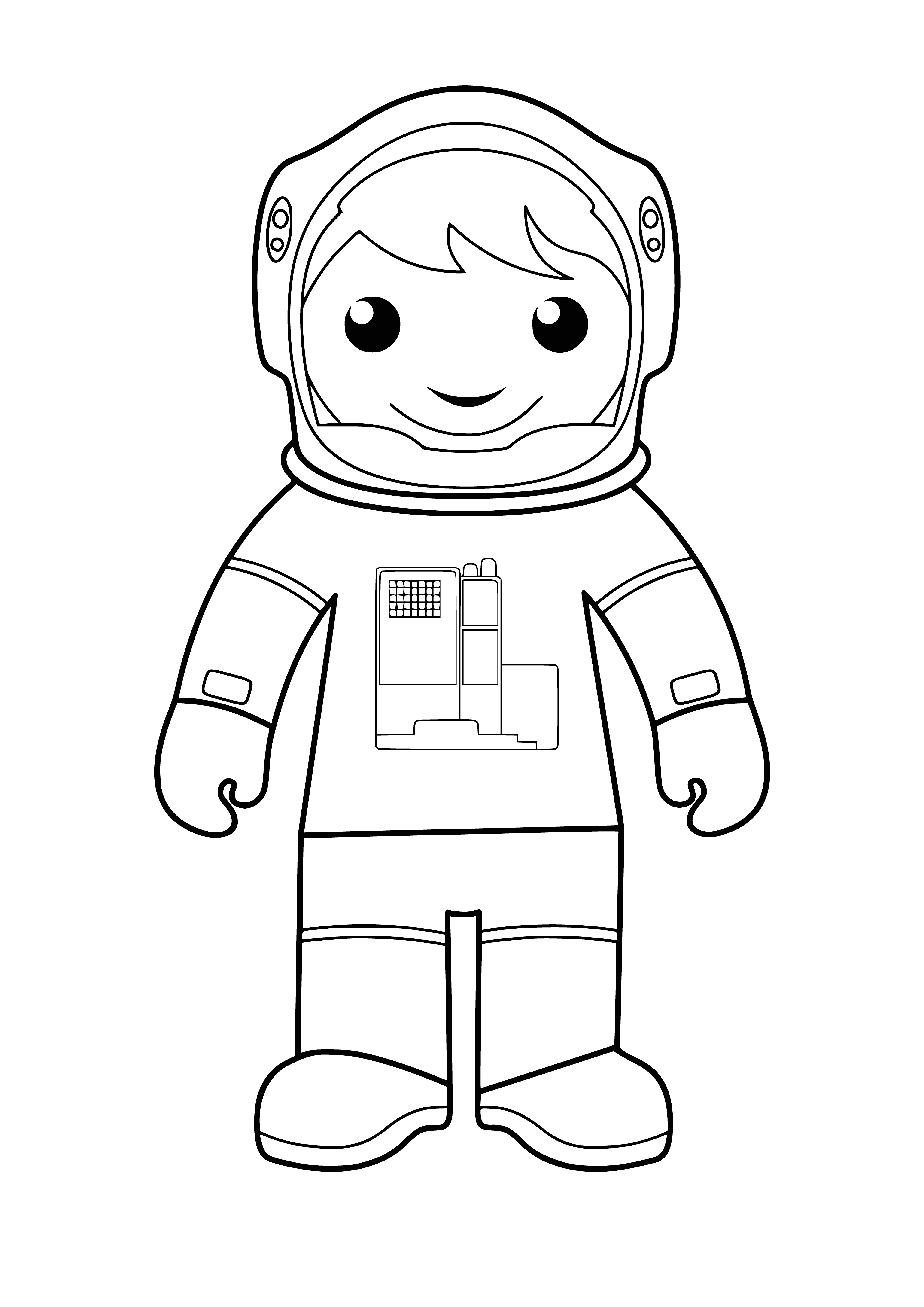 coloring page: Astronaut floating in zero gravity takes coloring page of beautiful blue-white Earth in space, surrounded by blackness.