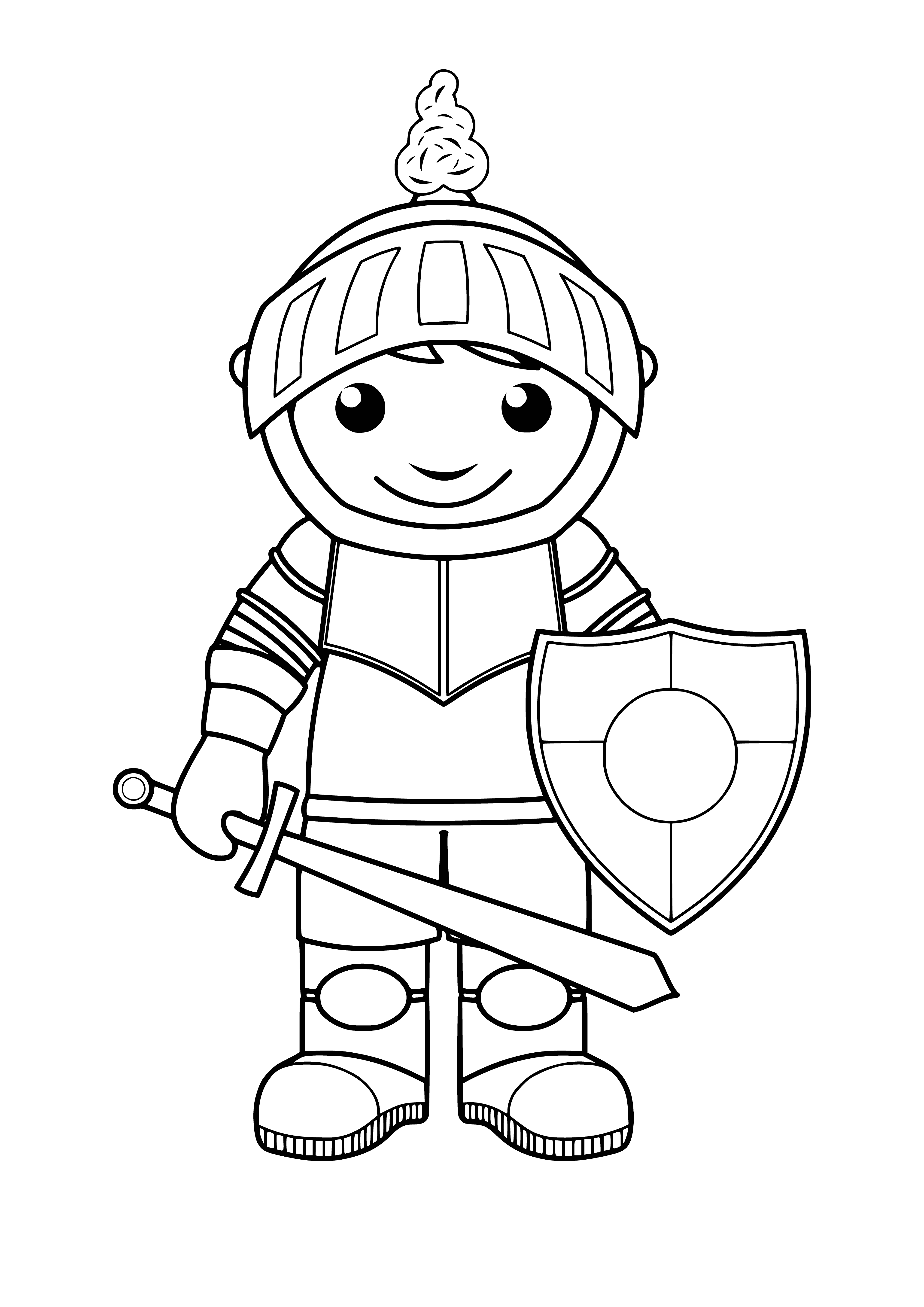coloring page: Knights in armor ready to fight, with swords in hand, in a coloring page.