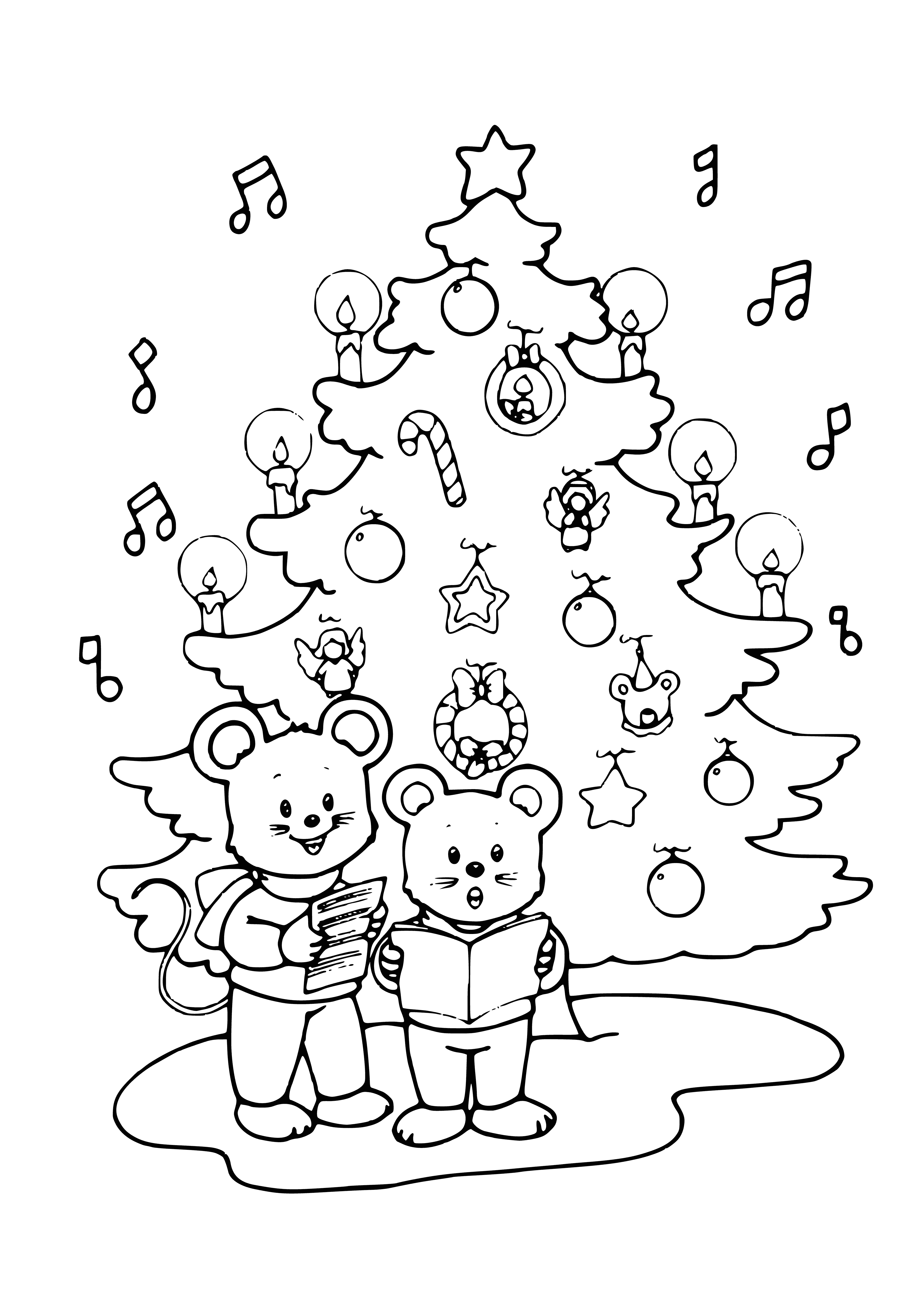 Rats running/playing by a tree in a coloring page - small & brown.