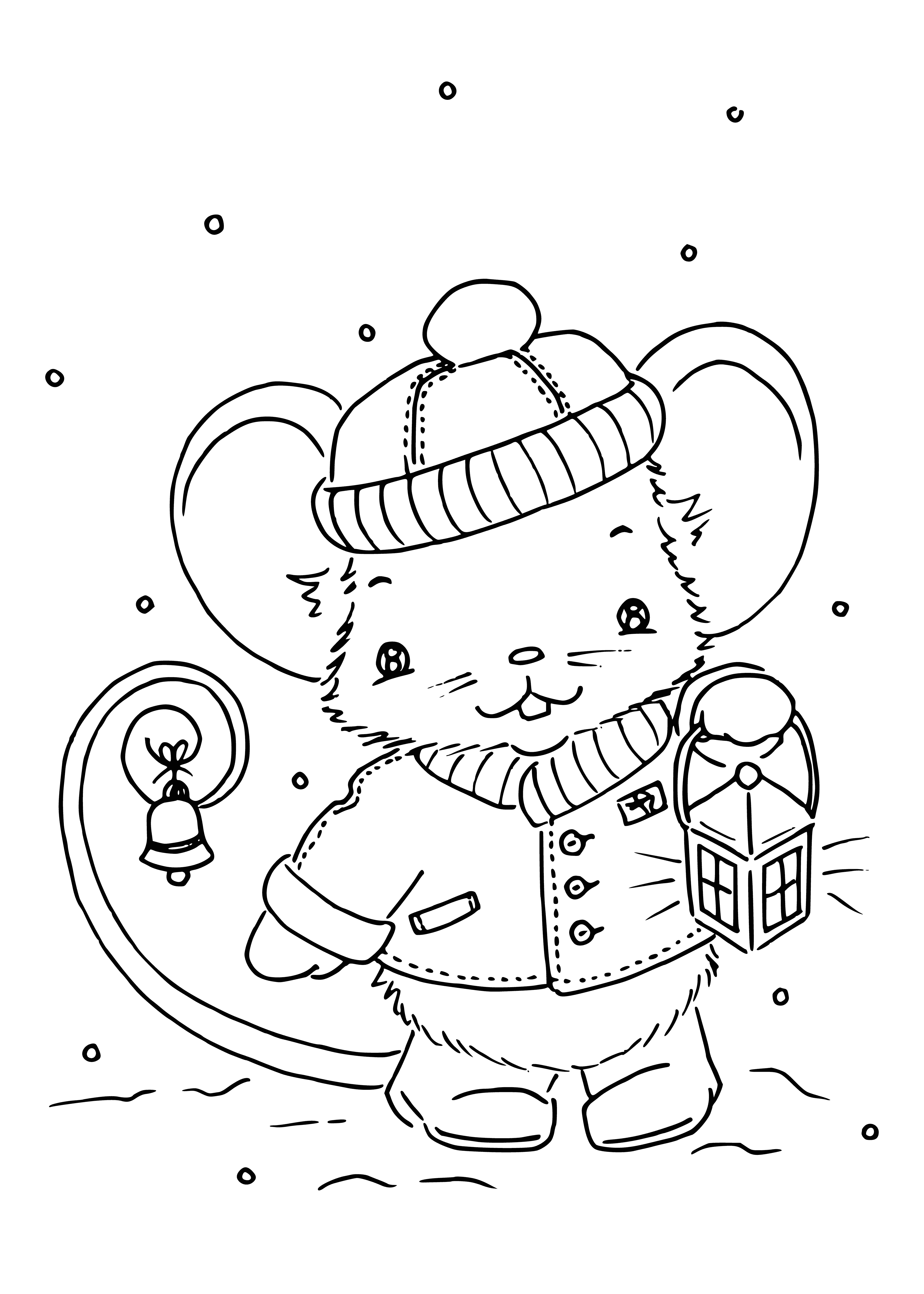 coloring page: The rat is a small, furry rodent with a long tail & black markings. Represents the year, Christmas & mouse. Symbolizes intelligence & resourcefulness.