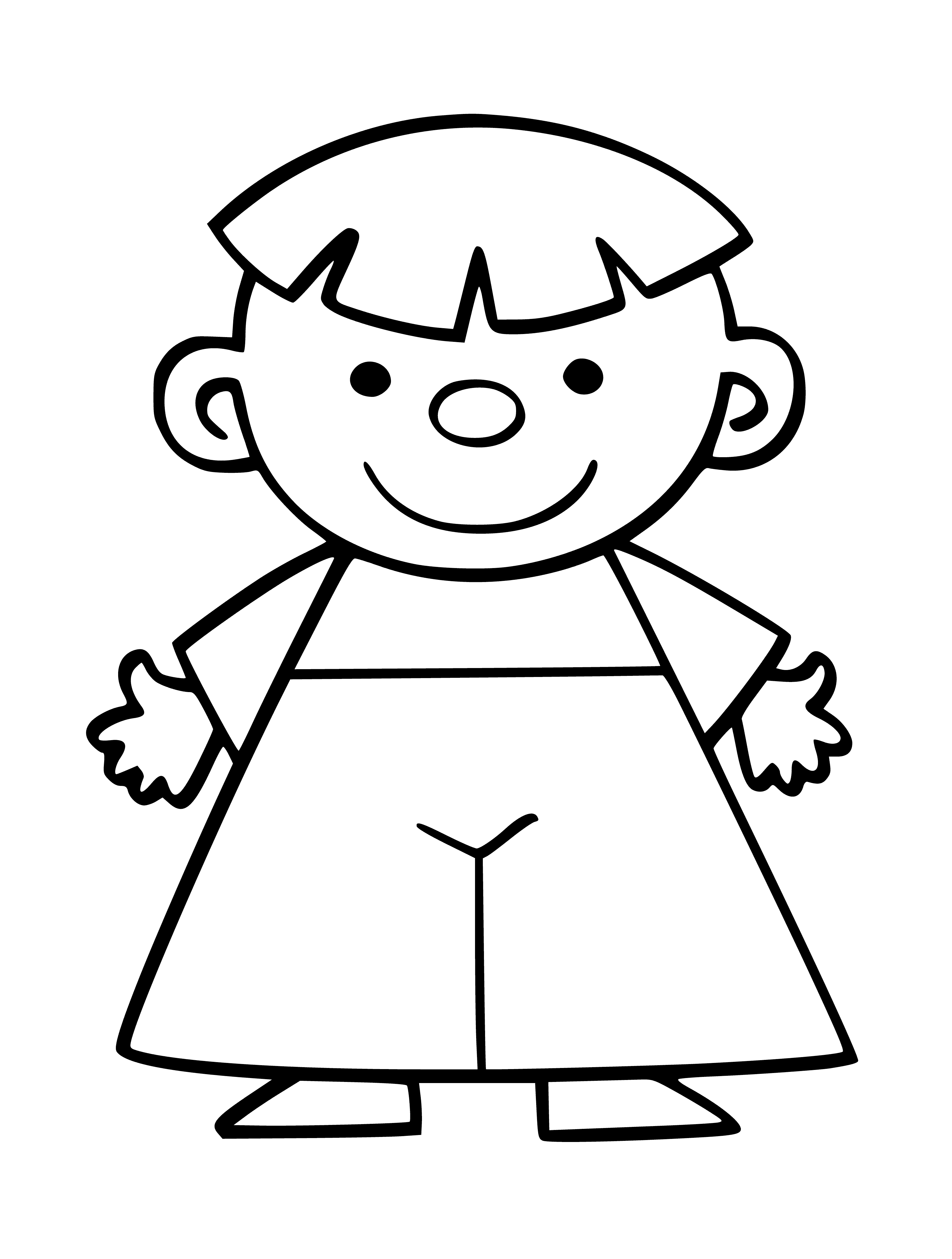 coloring page: 3 little people in a coloring page, wearing blue, green & red shirts with jeans & black shoes, arms crossed, hands in pockets & down.