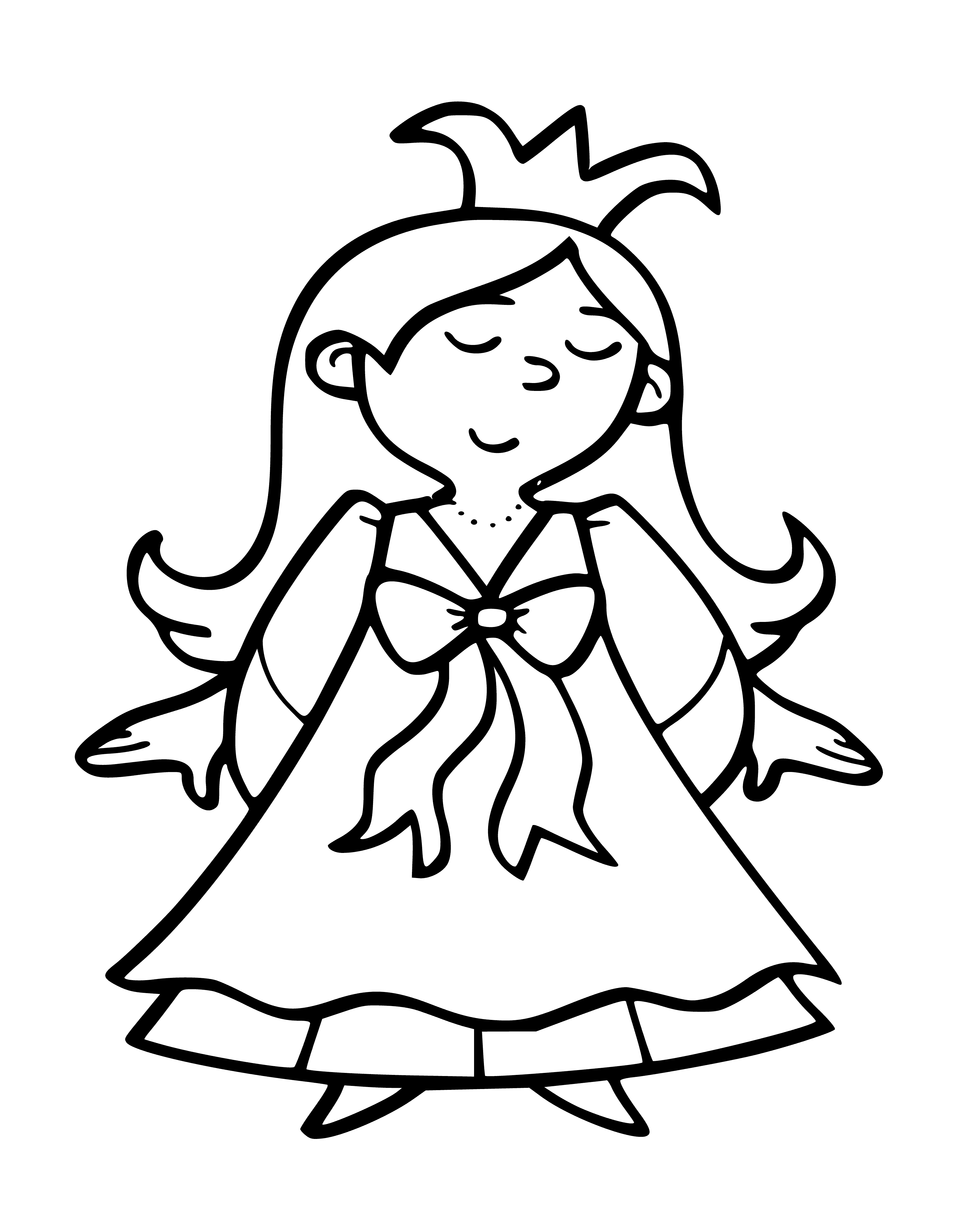coloring page: A princess sits on a throne, surrounded by little people trying to gain her attention as she gazes off into the distance.
