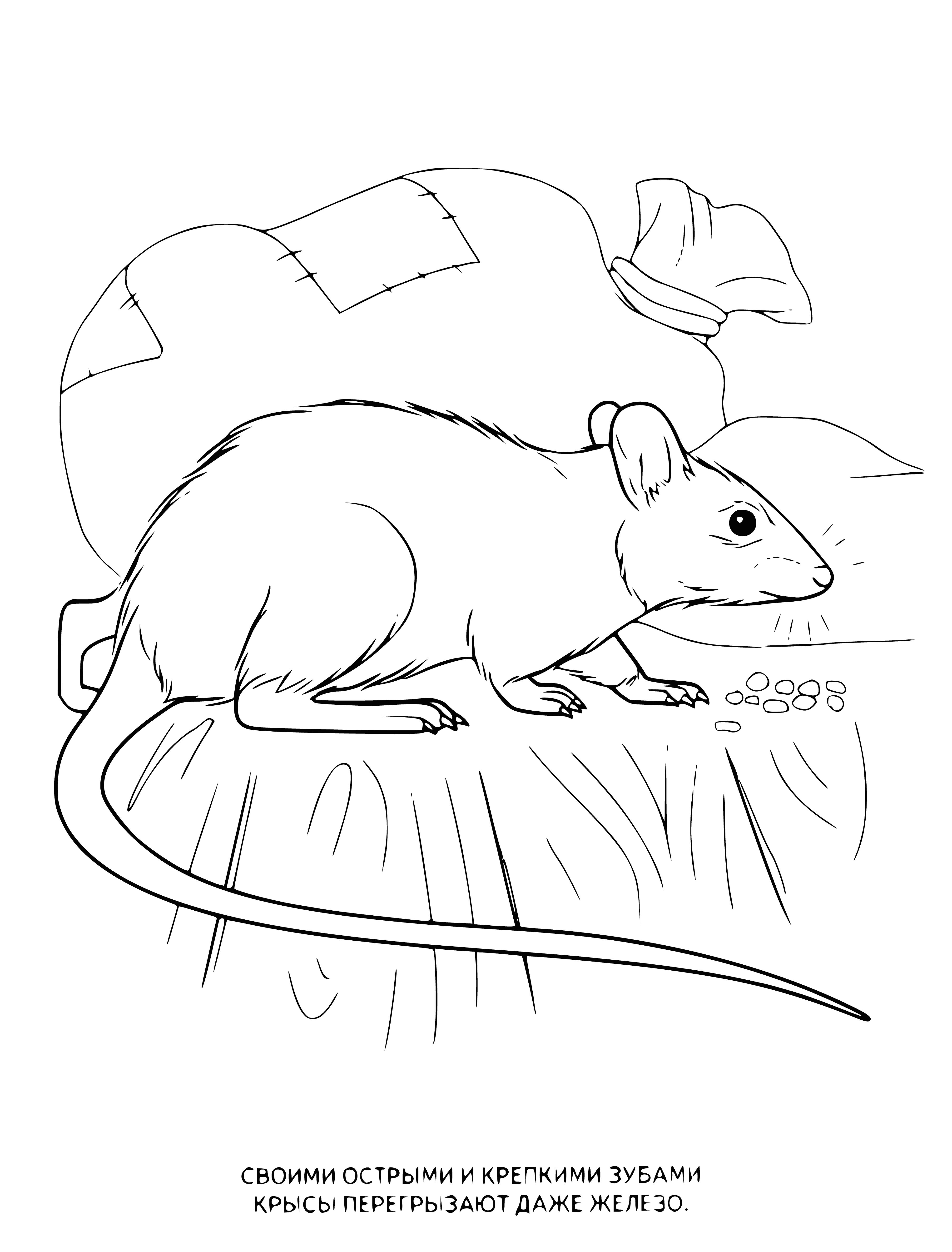 coloring page: Rat with long tail stands on hind legs, looking at viewer in this brown coloring page. #colorfun