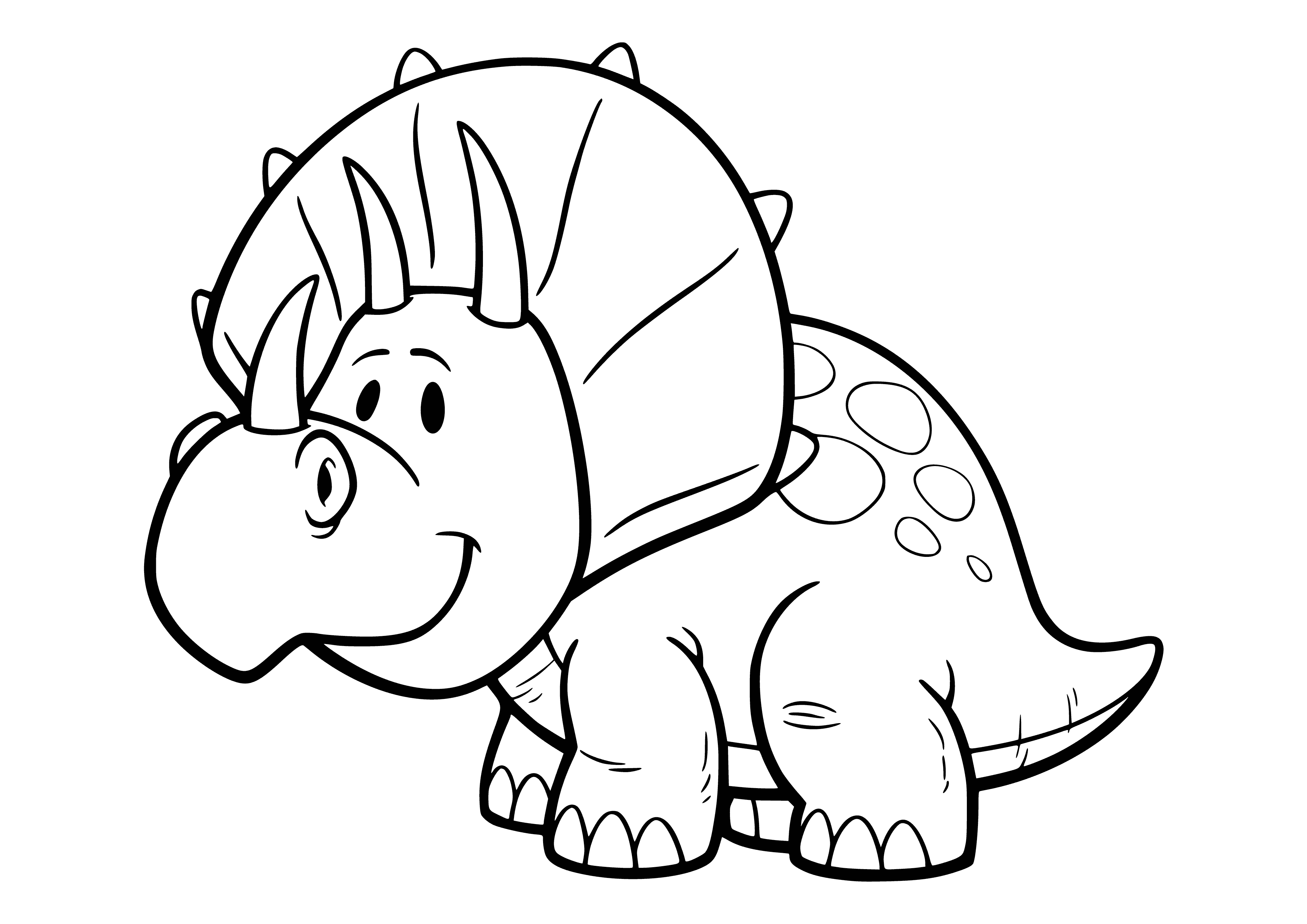 coloring page: Baby triceratops was a herbivore with 3 horns, armor plates on its back, lived during Cretaceous period.