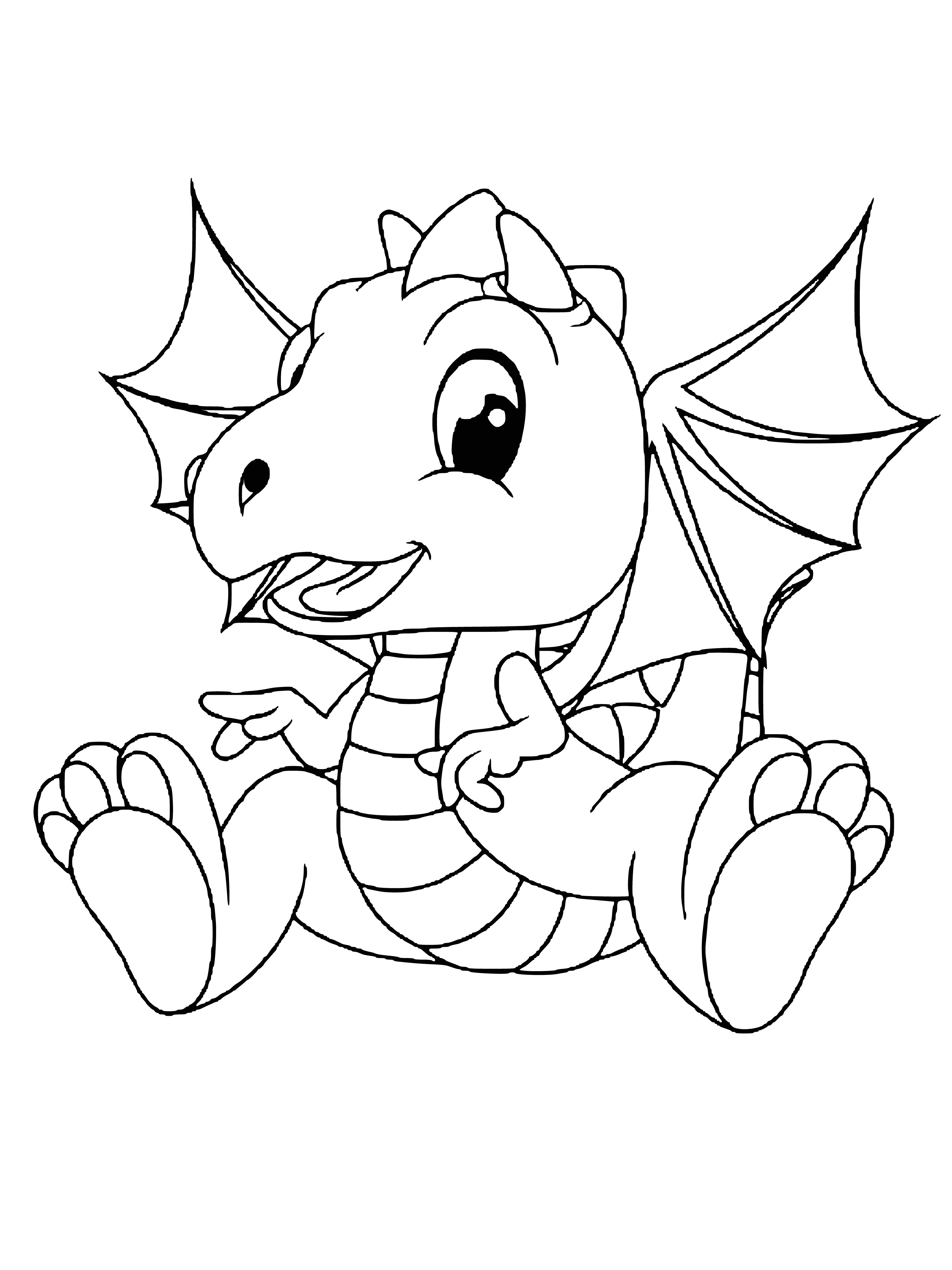 coloring page: Two dragons-green & purple-flying next to each other in the sky. Small w/ wings. #coloringPage