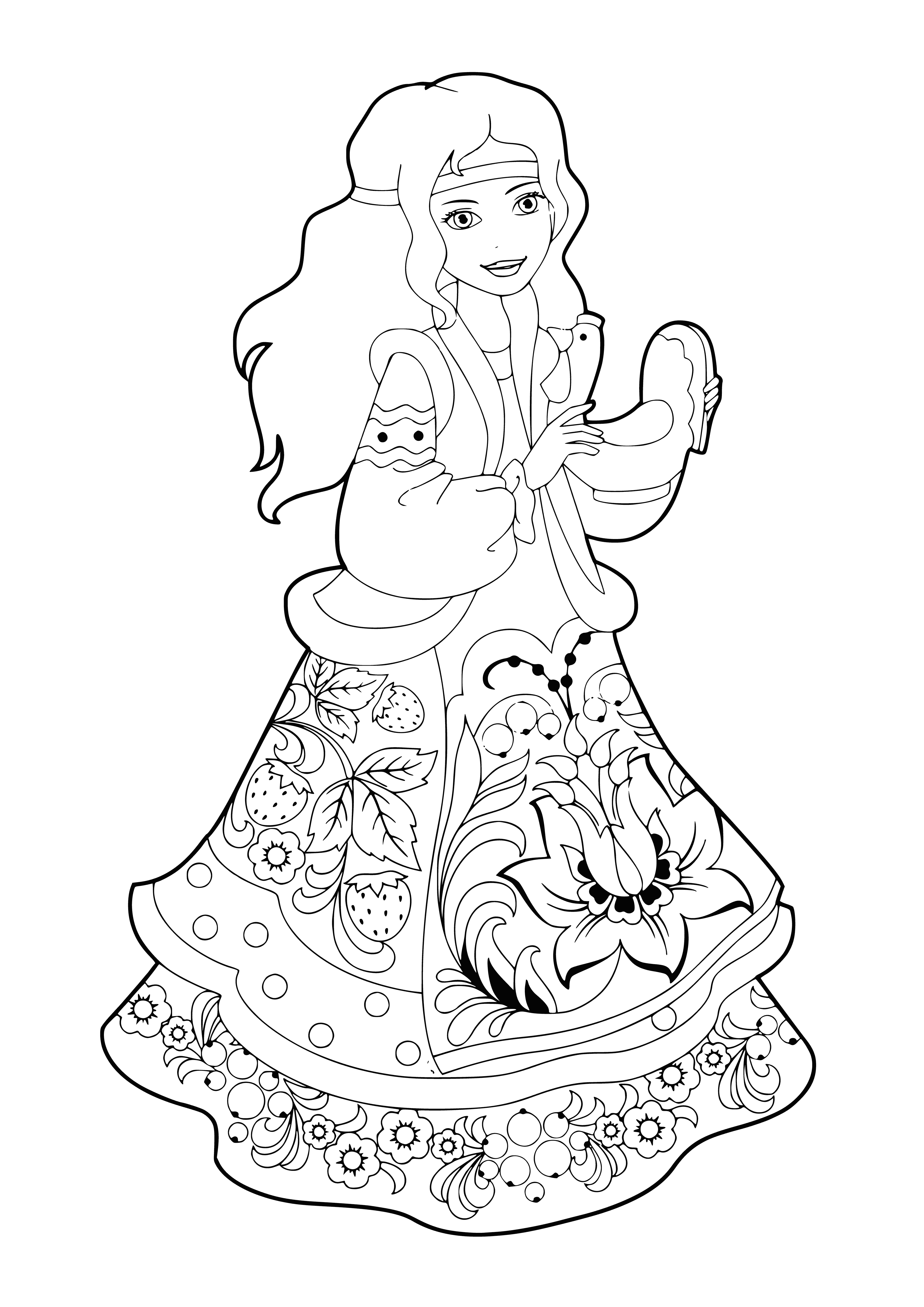 coloring page: Stunning women w/ bright eyes & long hair, wearing gorgeous dresses ready to take on whatever comes their way.
