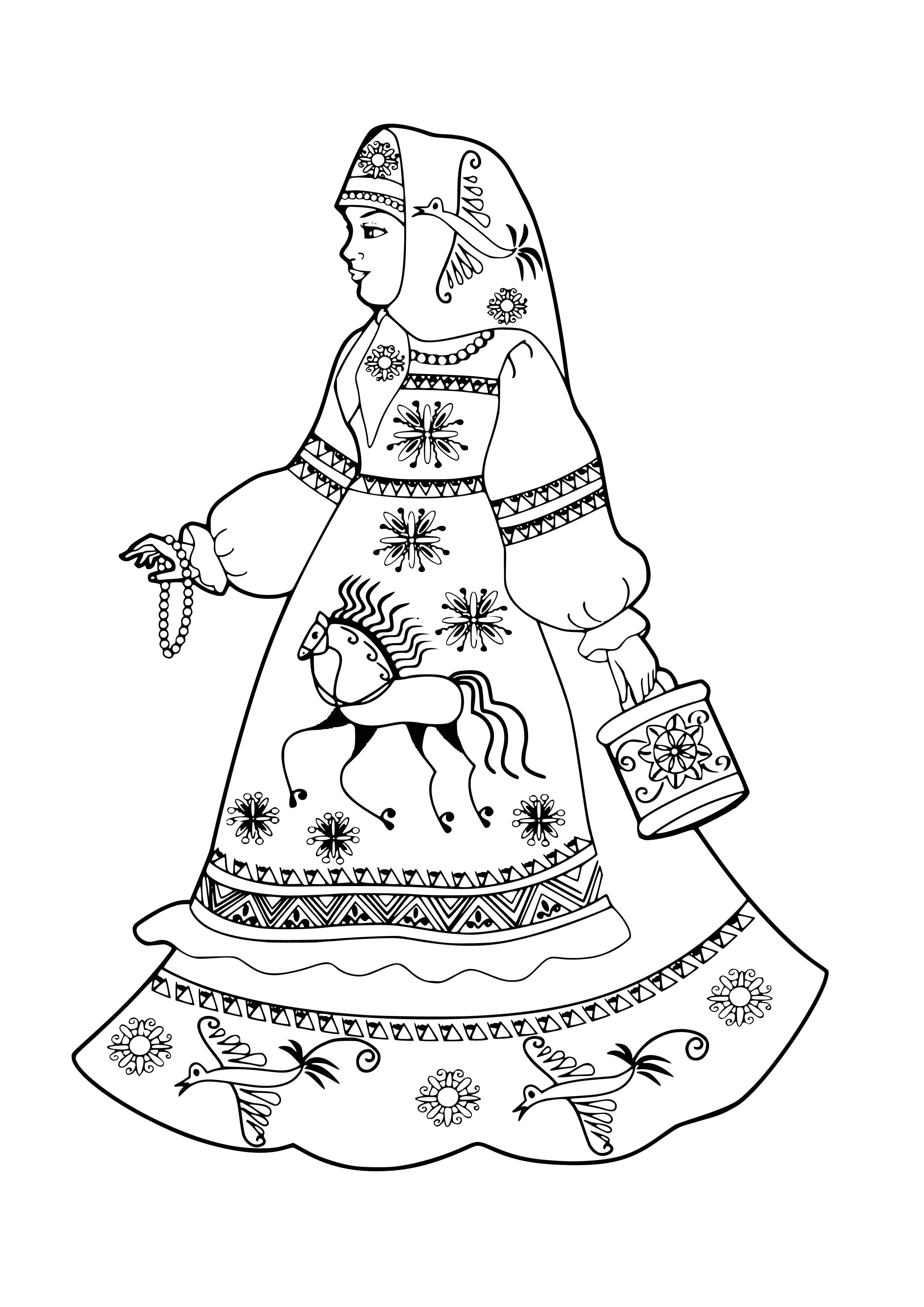 coloring page: Russian beauties w/ long, flowing hair in beautiful dresses, perfect skin & bright eyes smiling & laughing - truly stunning! #coloringpage