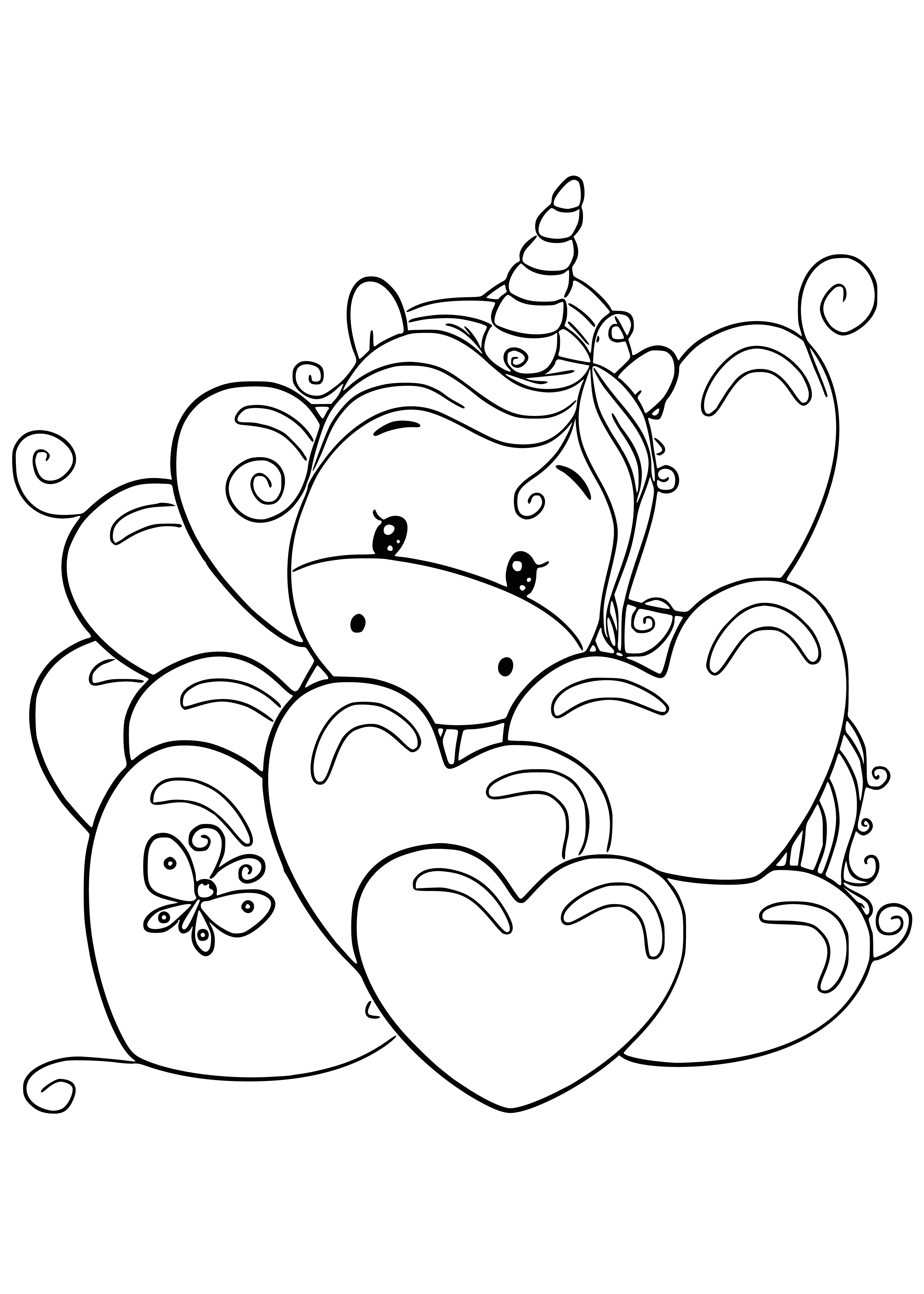 Unicorn in love coloring page