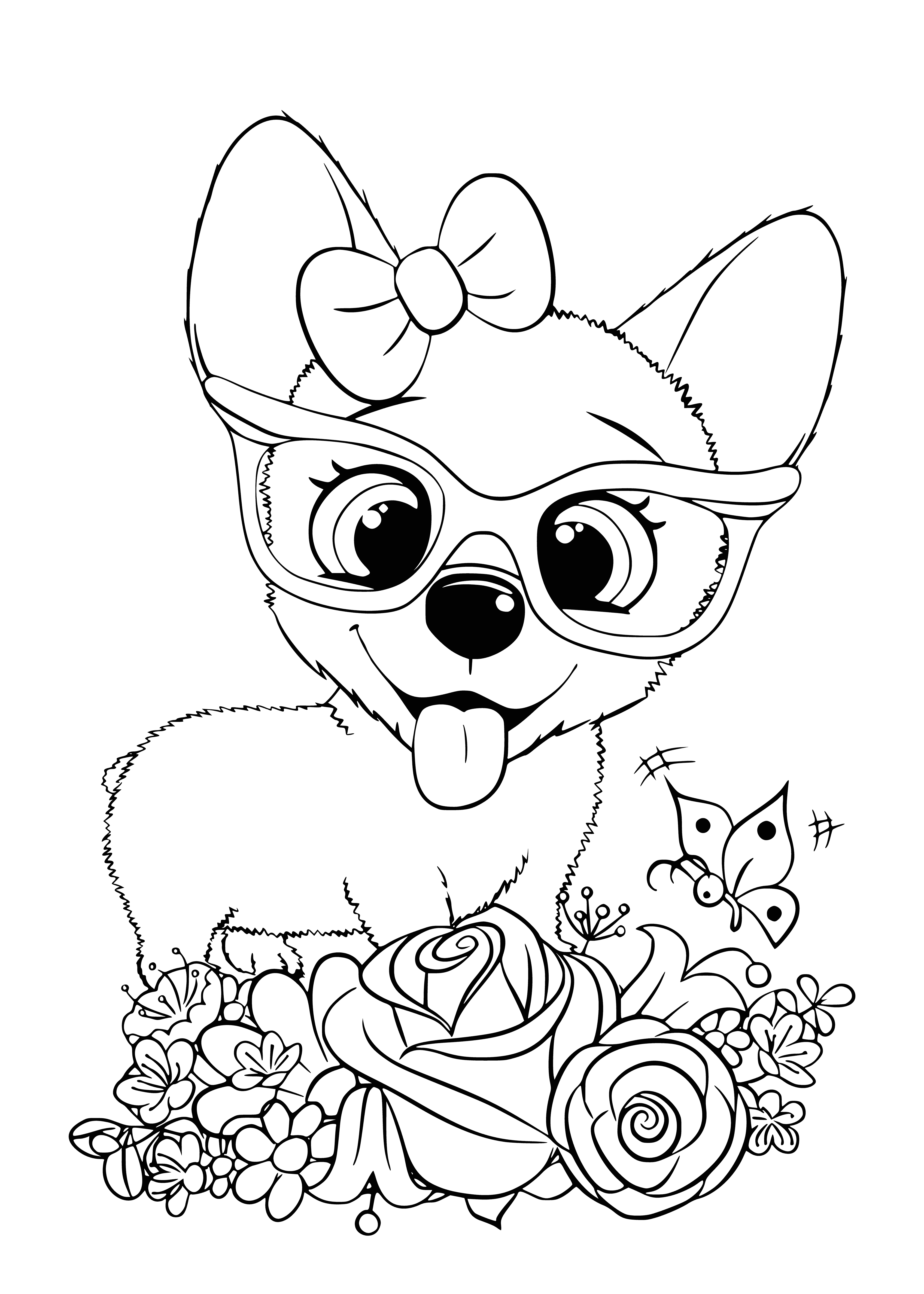 coloring page: A cute brown and white puppy with a blue collar and bell smiles from the Kawaii cute coloring page. #puppylove