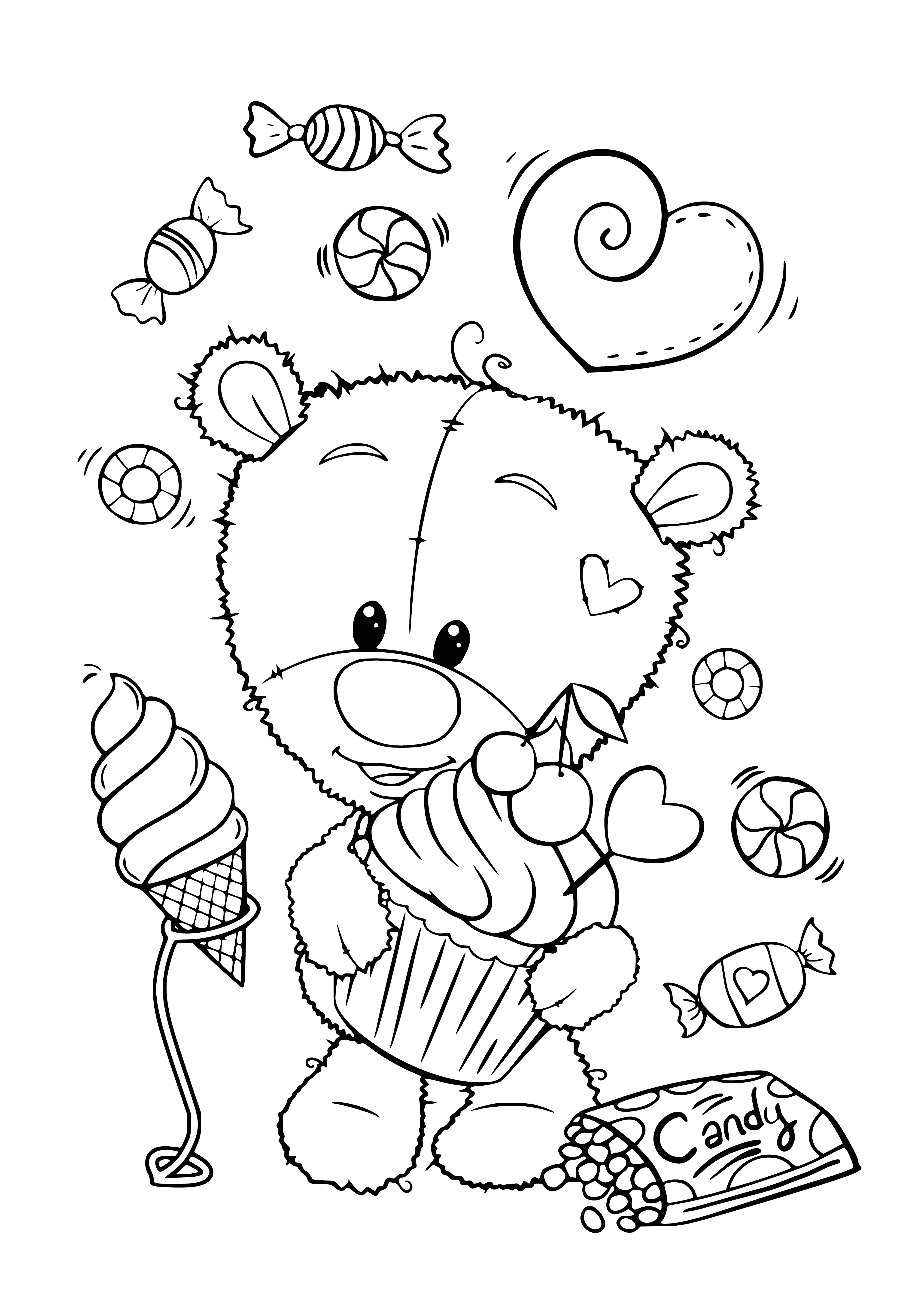 coloring page: A precious teddy bear surrounded by hearts, perfect for anyone who loves kawaii things! #kawaii #teddybear #coloringpage