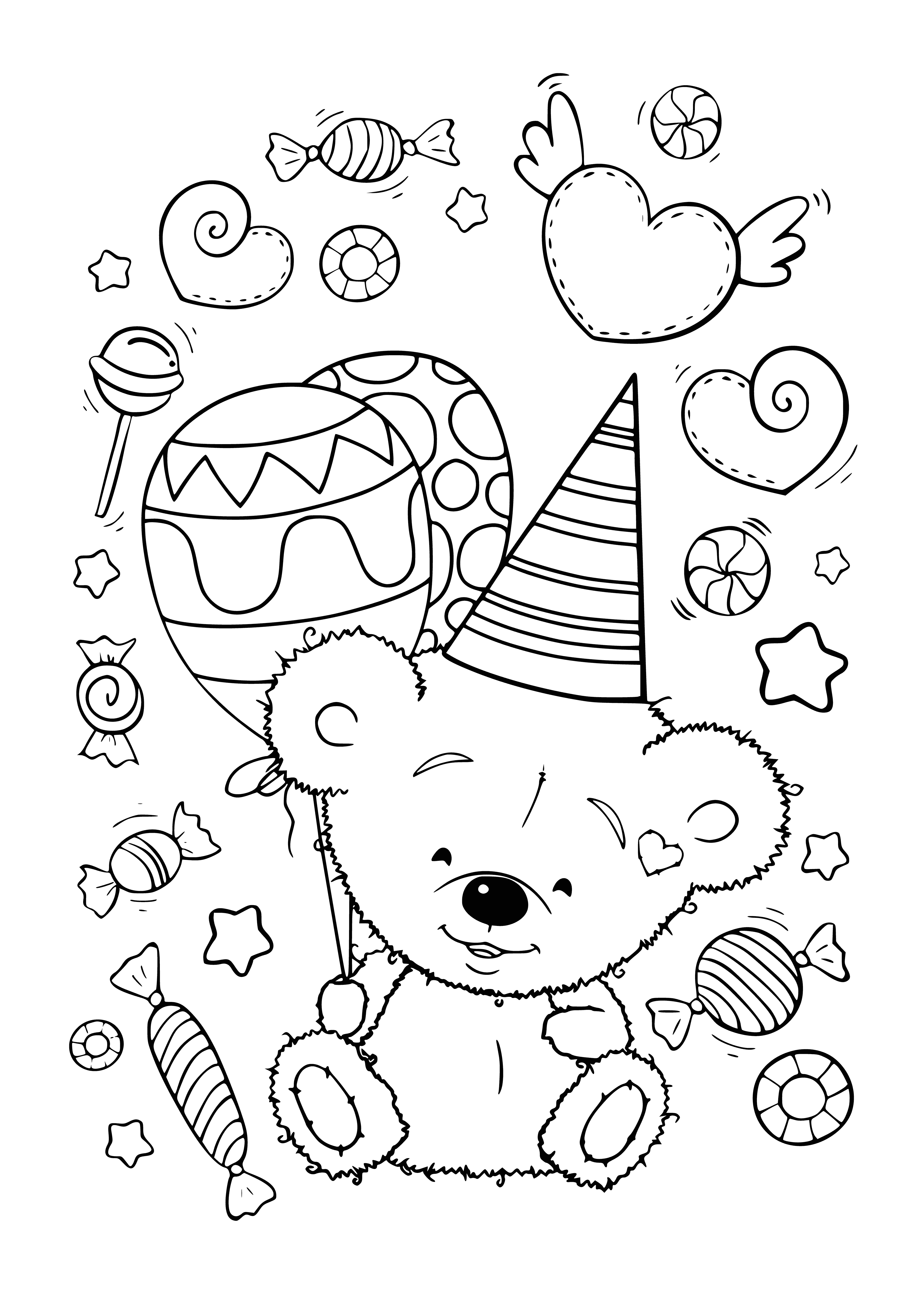 Teddy bear at the holiday coloring page