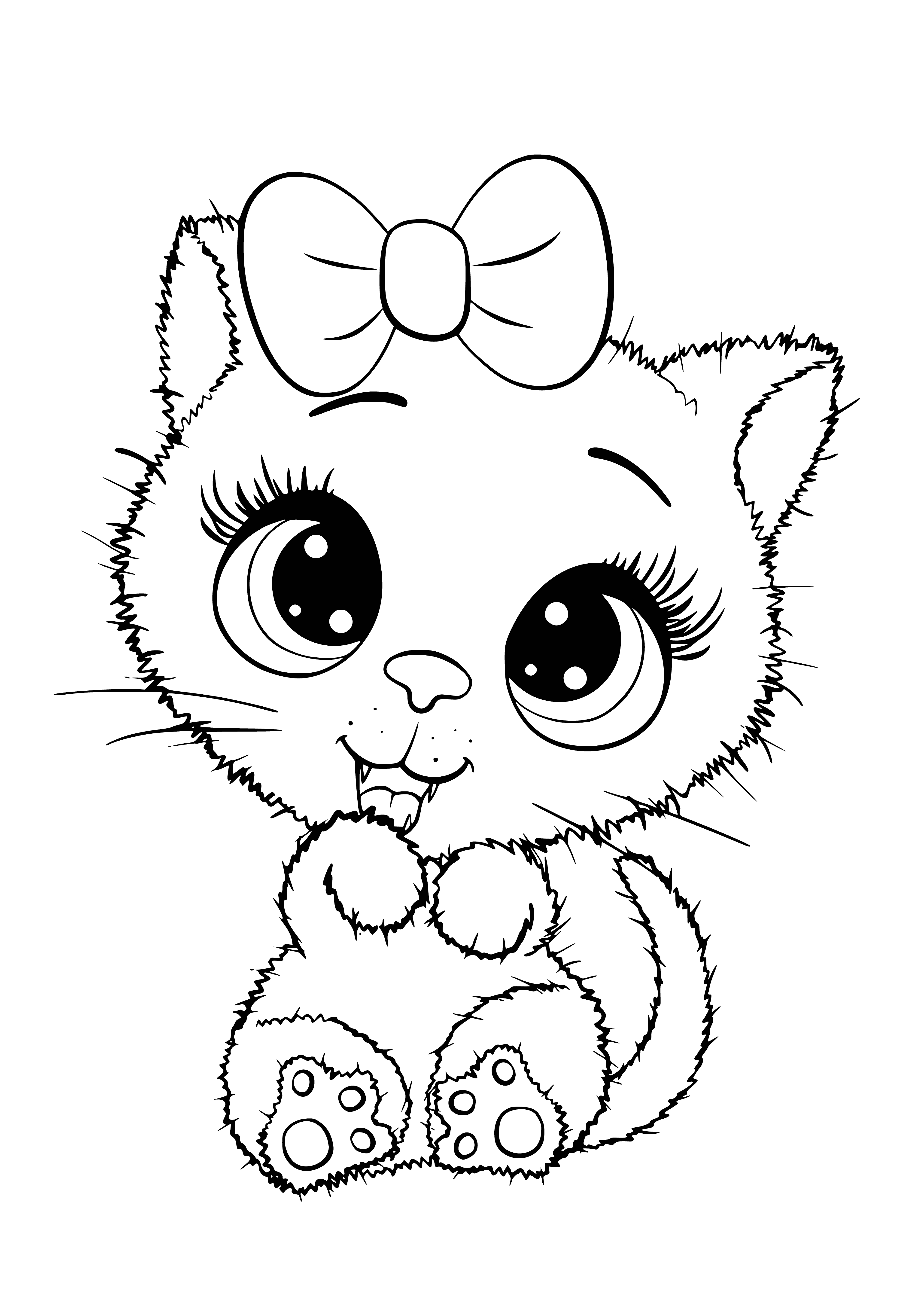 coloring page: A cute kitty with big eyes and yellow/orange fur, all fluffed up with a big fluffy tail.