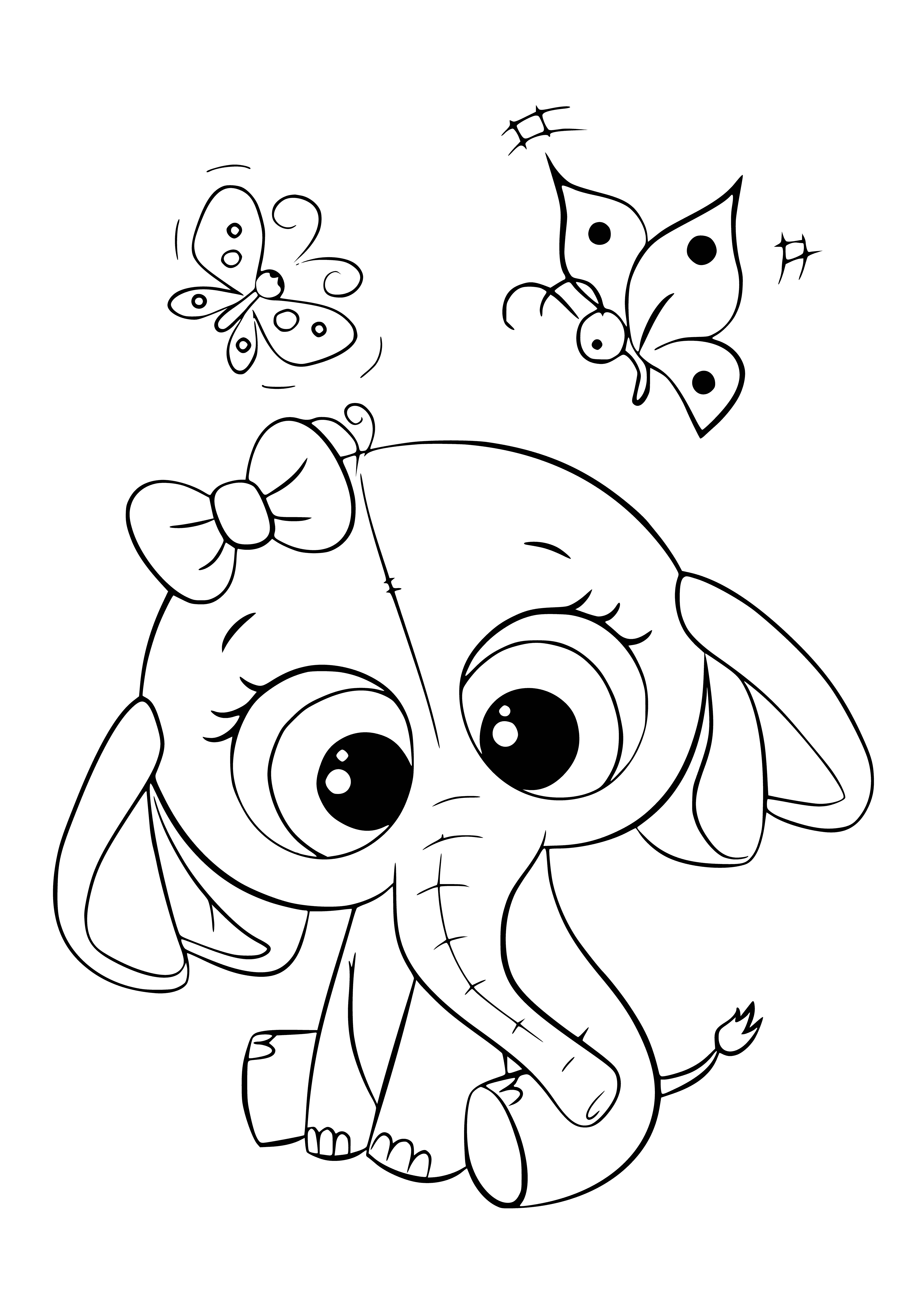 coloring page: Cute coloring pages of a baby elephant & babachki, gray & pink respectively, with big ears & trunks & white stomachs! #coloringpages