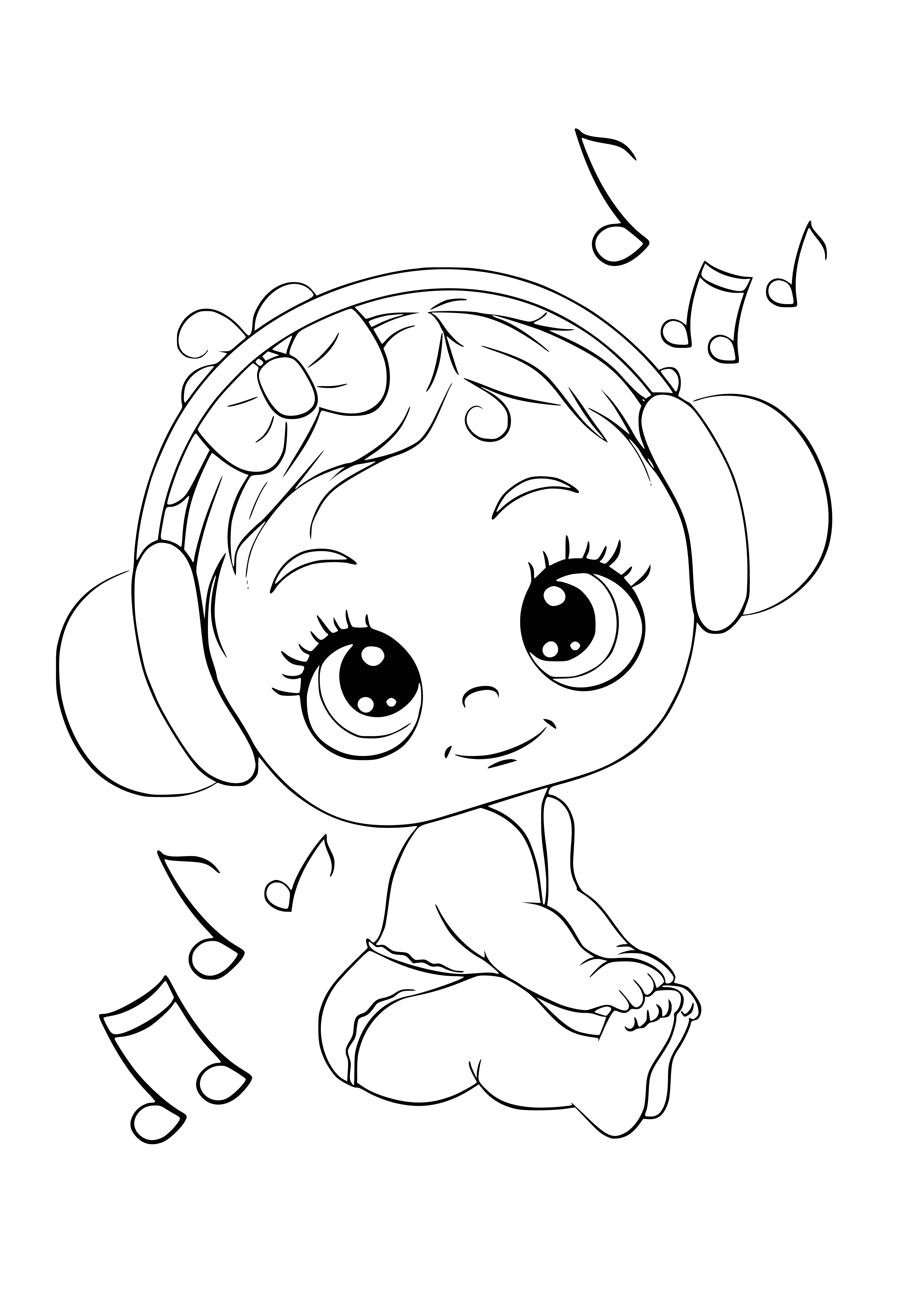 Kid listening to music coloring page