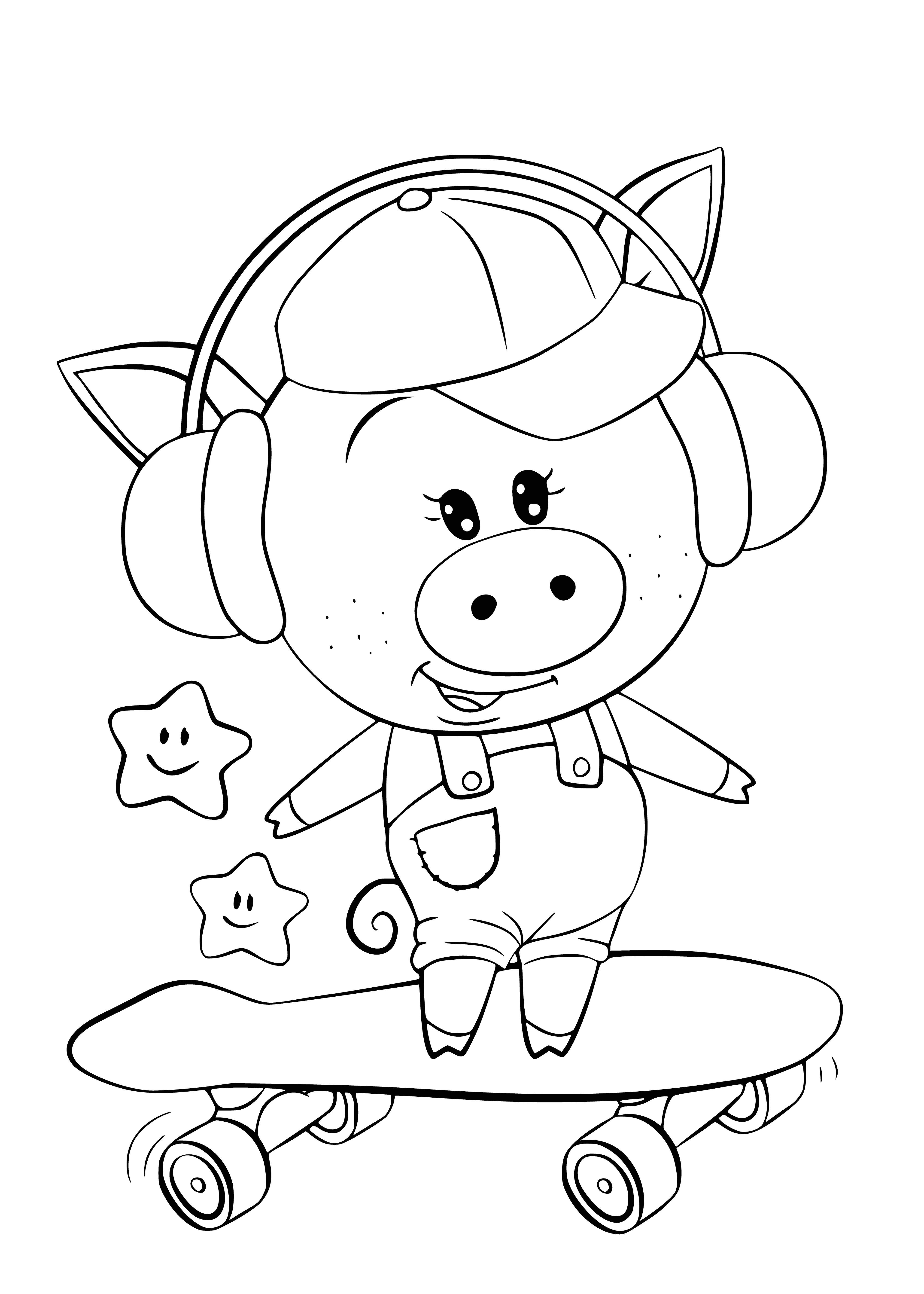 Pig on a skateboard coloring page
