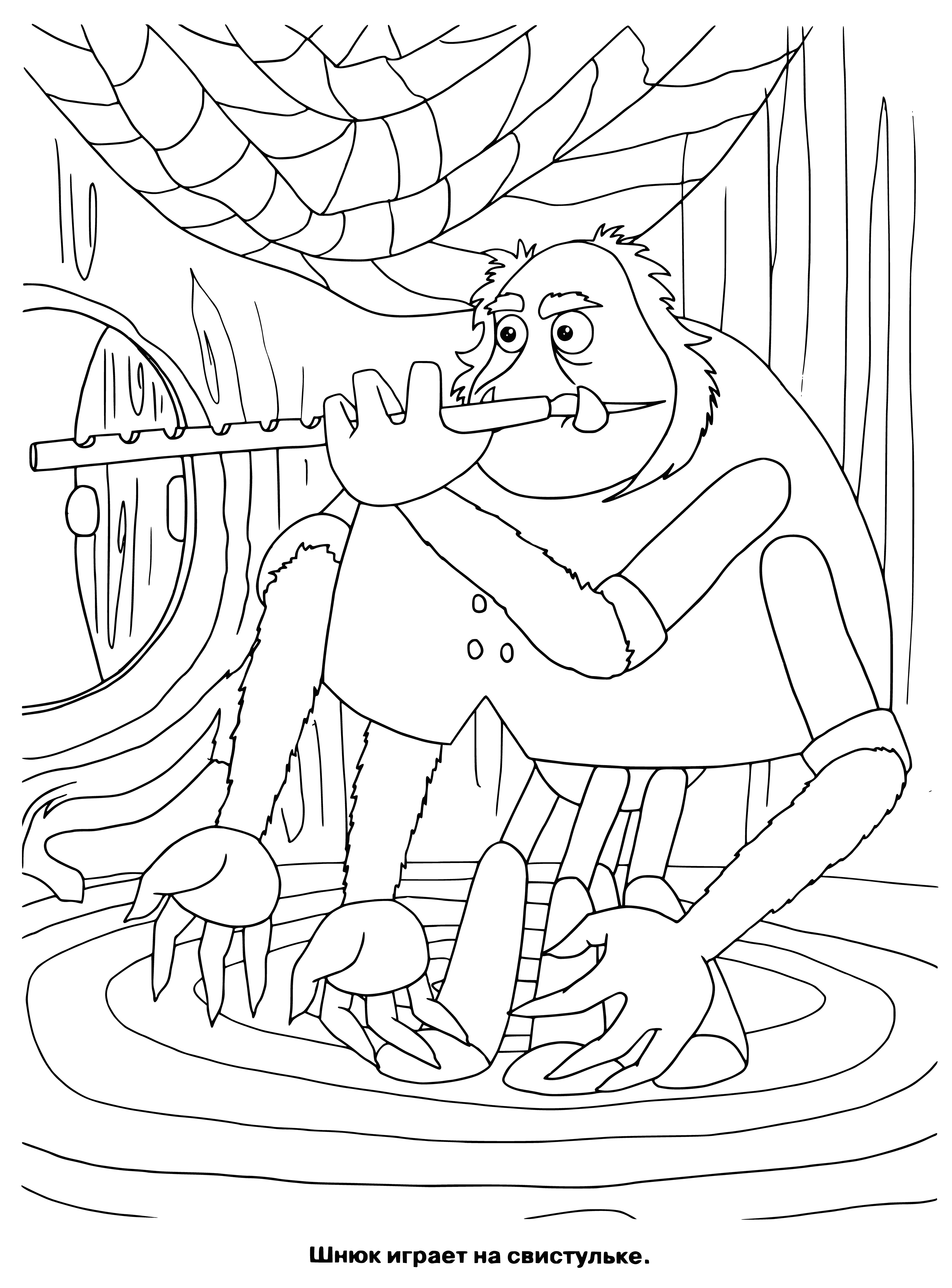 coloring page: Luntik and his best friend Shnyuk are small, singing, dancing creatures who love music and have four arms and two legs.