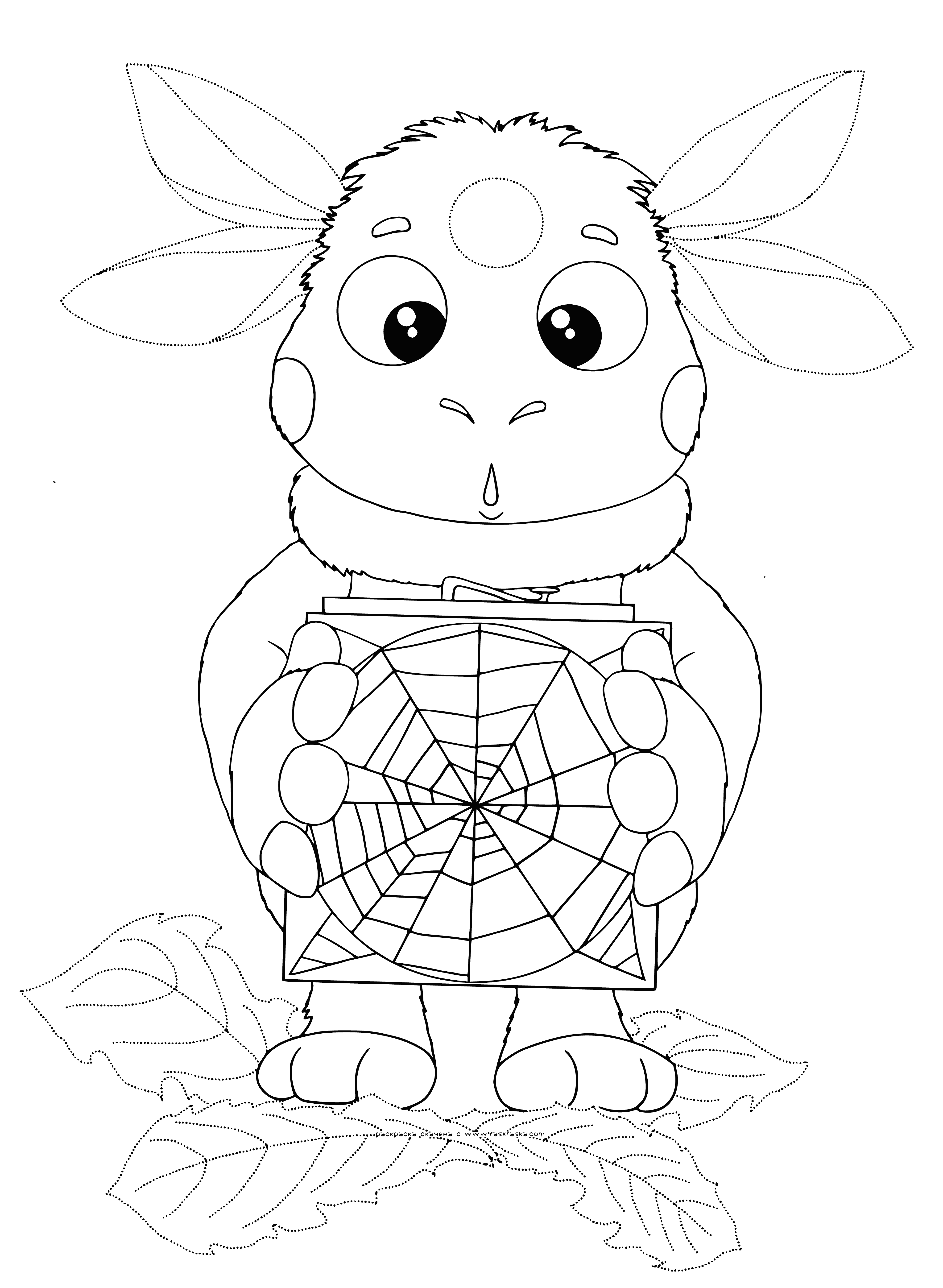 coloring page: Luntik and two friends: round noses, big eyes, furry ears & legs, long tails w/ bushy ends.