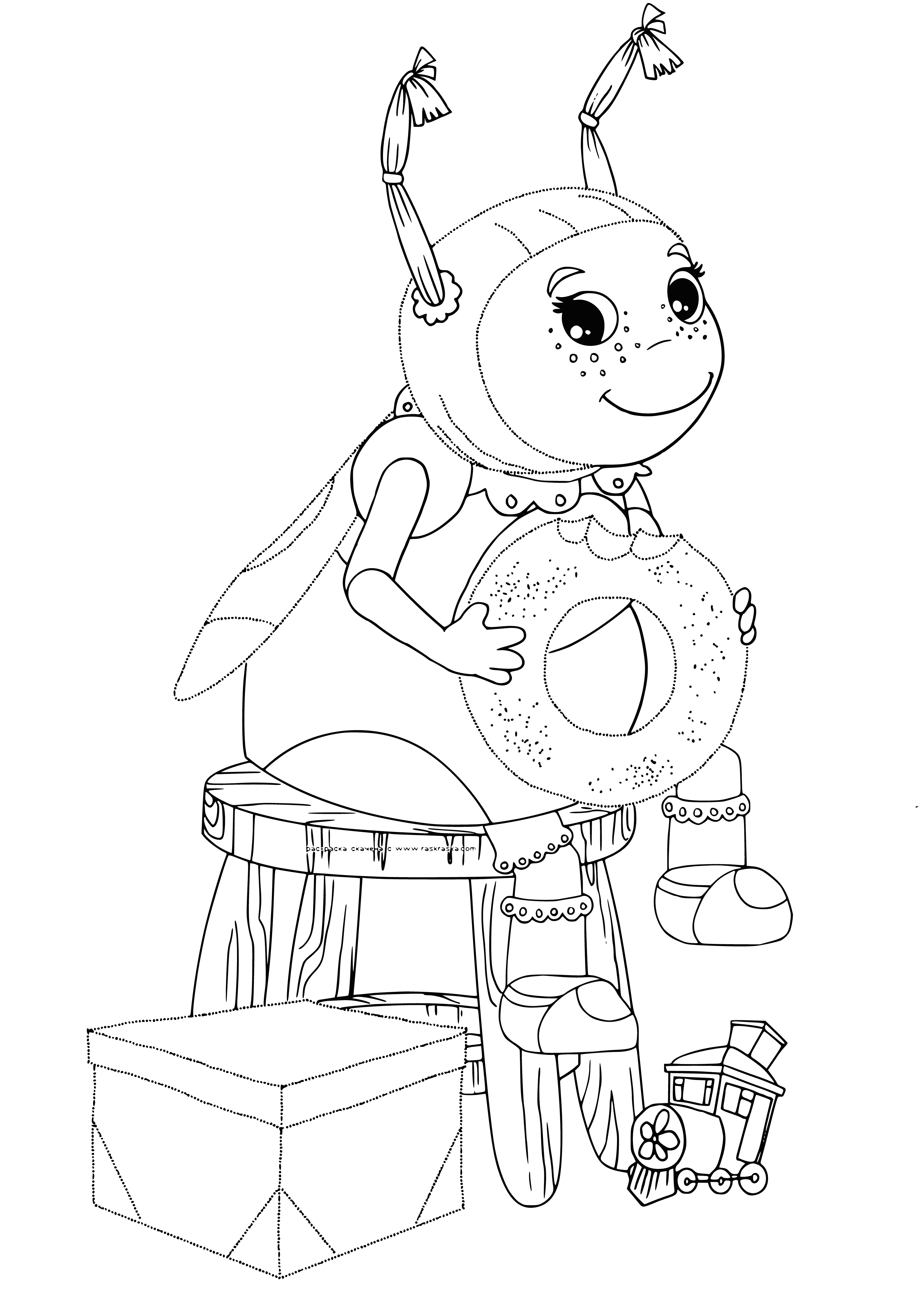 coloring page: Luntik and friends explore nature with two small legs, two wings, a tail, and four small legs.