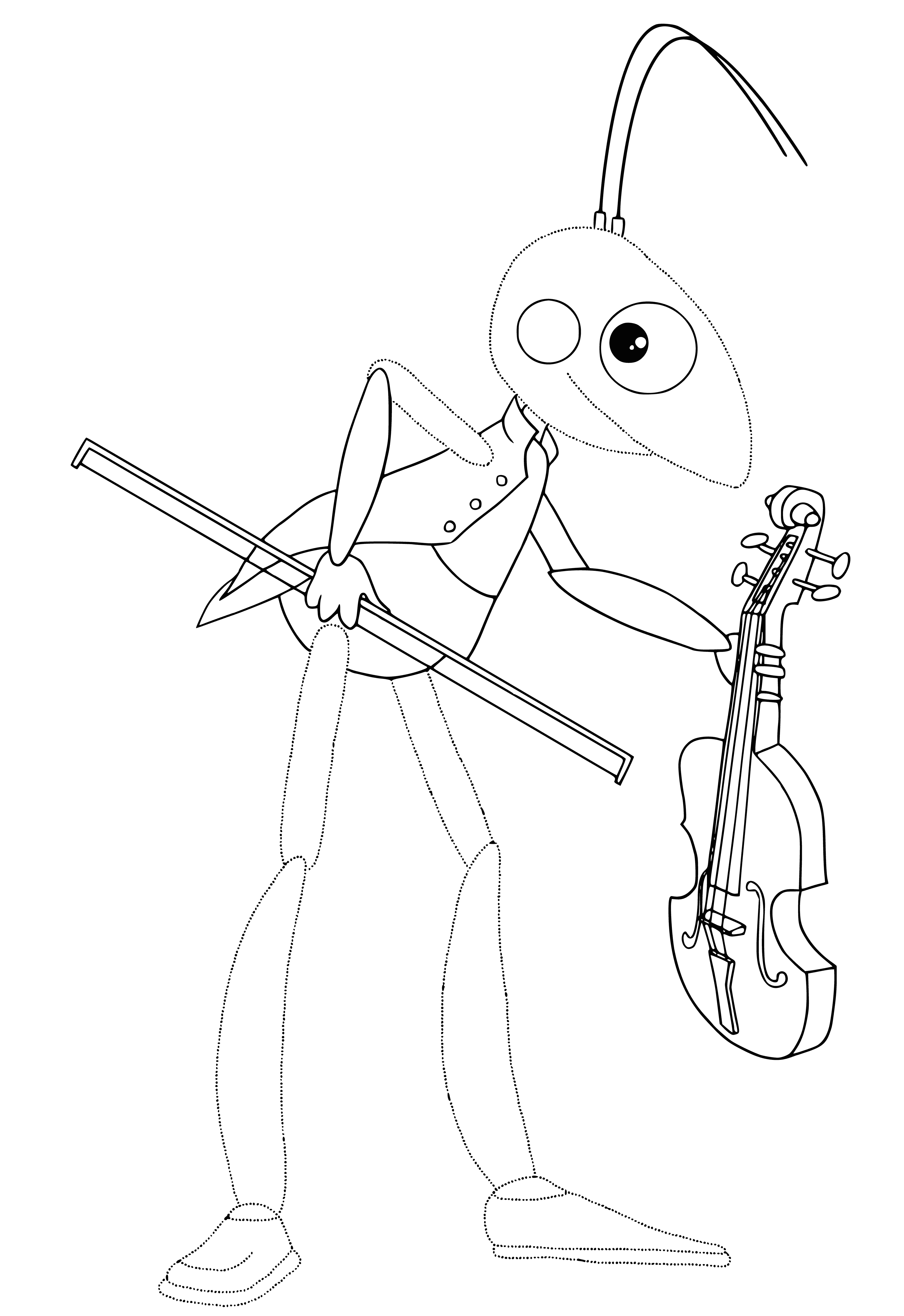coloring page: Luntik & Kuzya are small, 4-legged creatures wearing colorful clothes & playing instruments.
