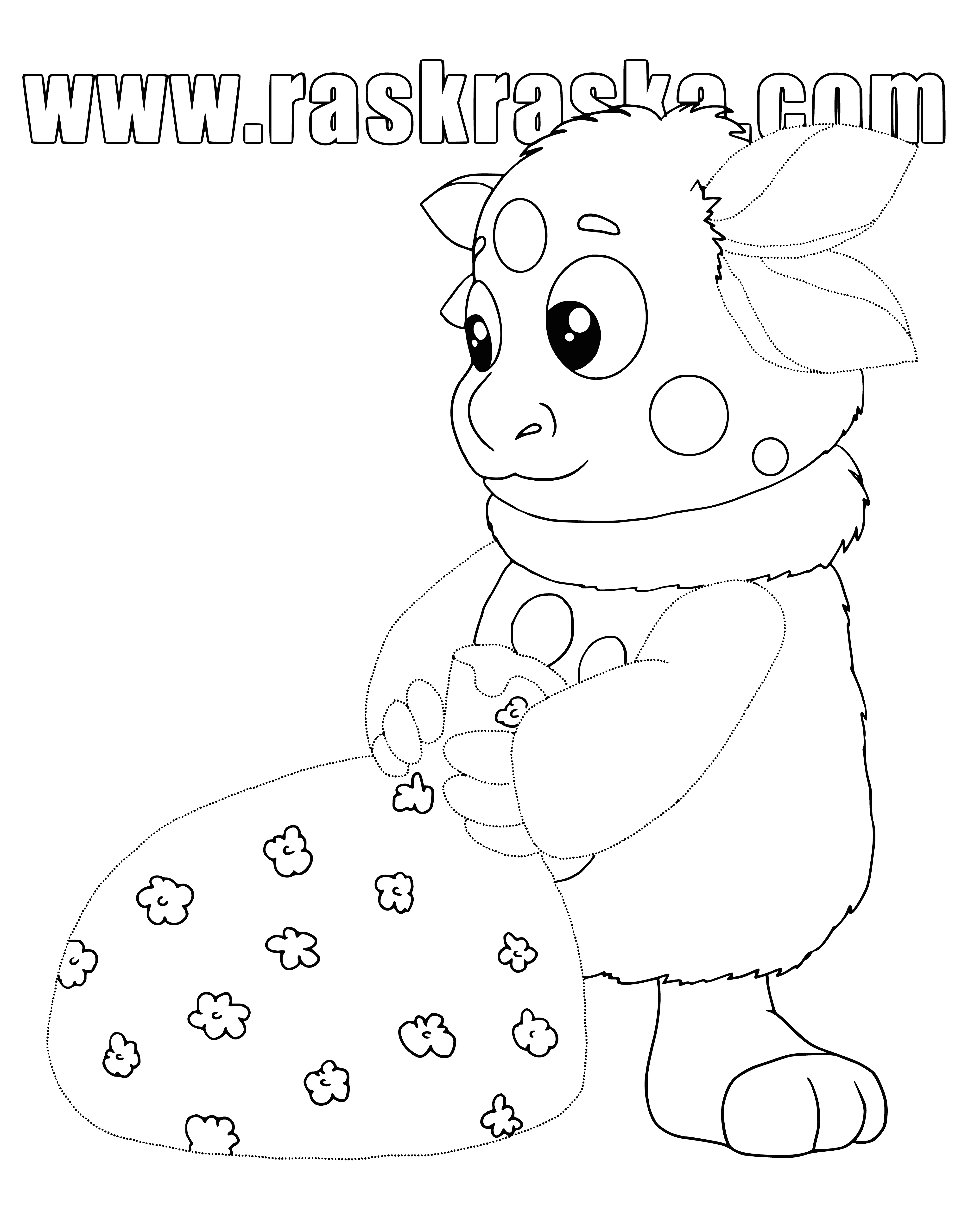 coloring page: Luntik and pals play happily with their big bags; pals are also small creatures.