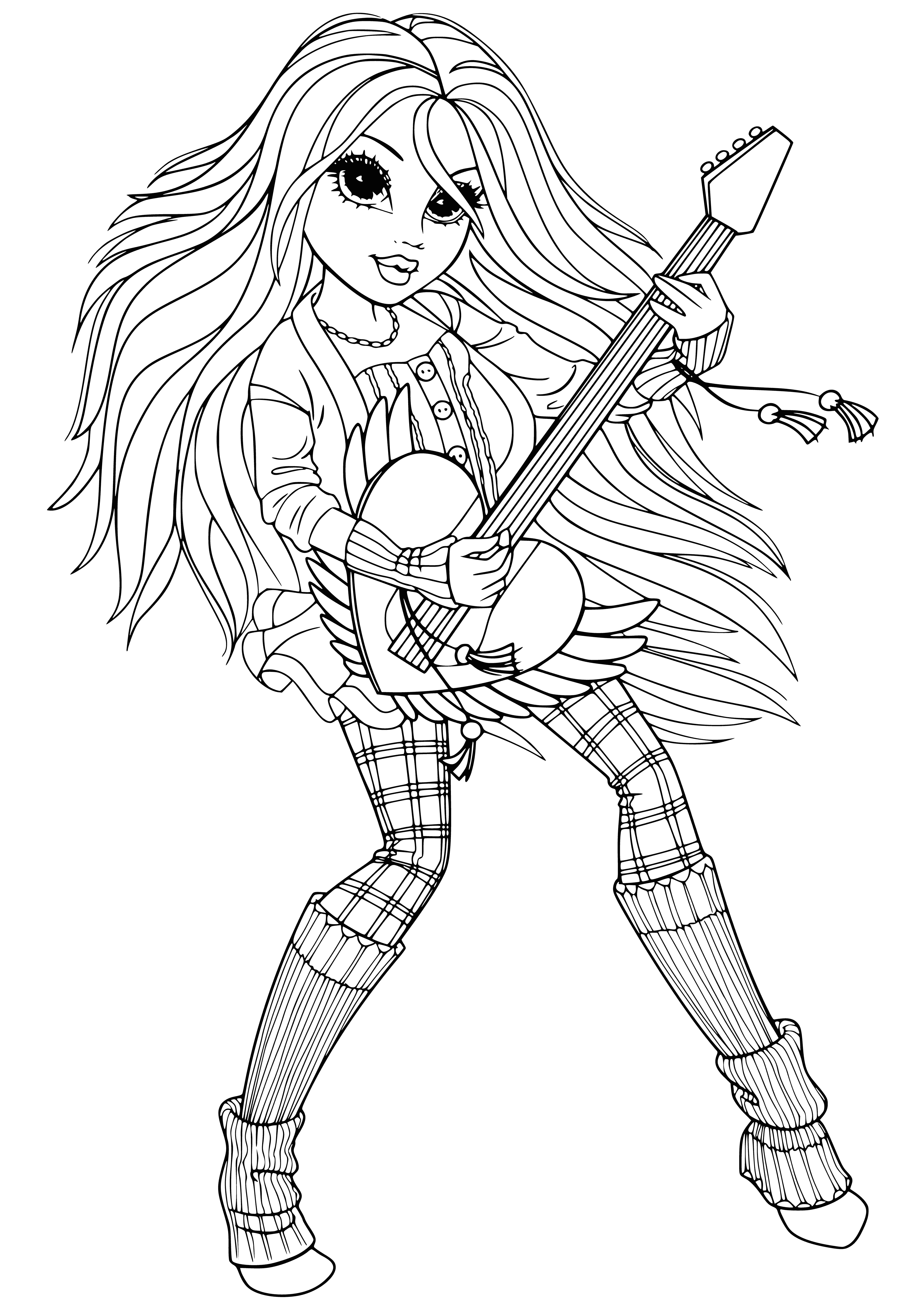 coloring page: Avery is a stylish girl wearing pink, stripes, and checkered patterns. She accessorizes with a black belt and silver buckle. #fashionista