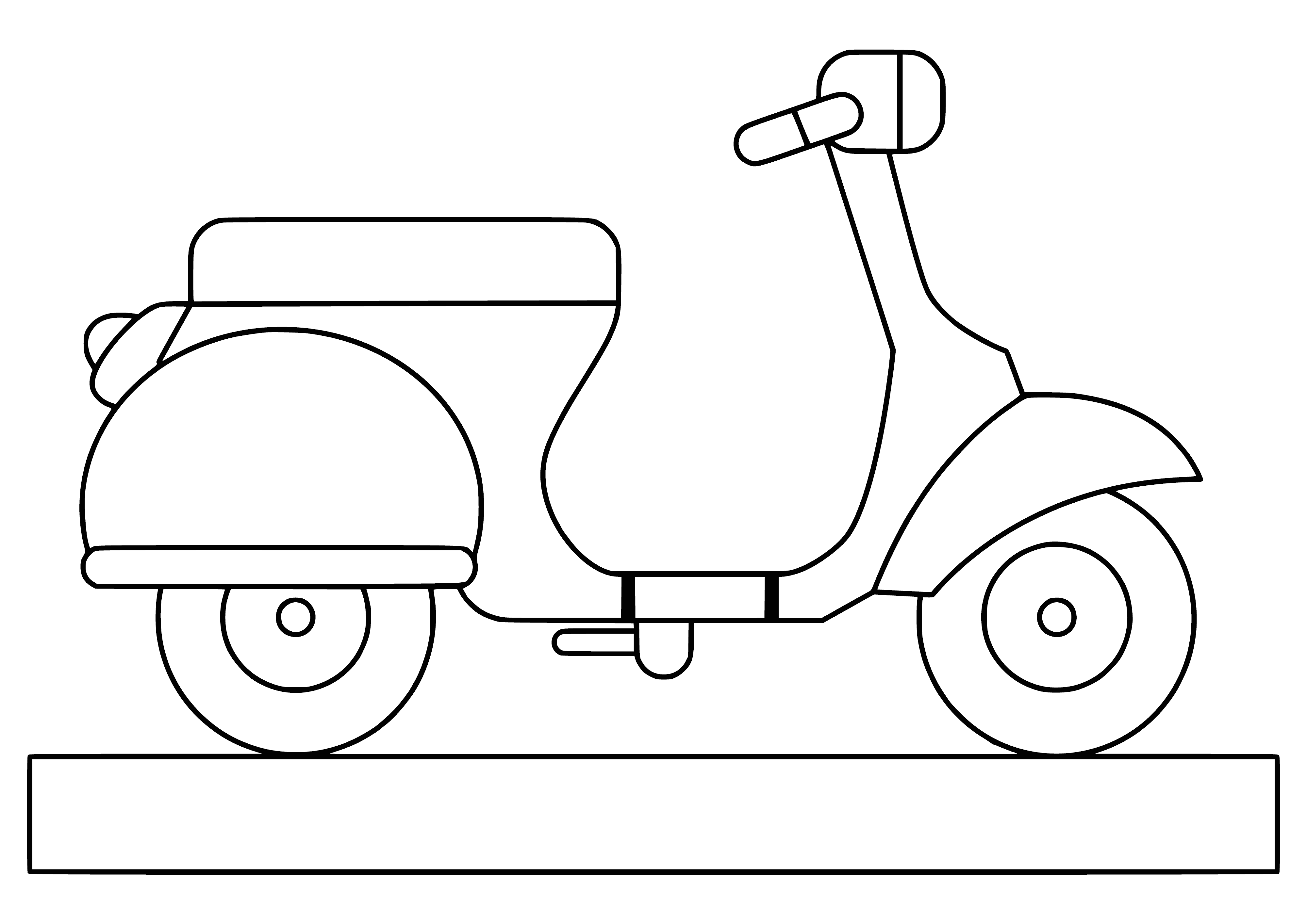 coloring page: Kids can color scooter page featuring big basket & handlebars & flowers.