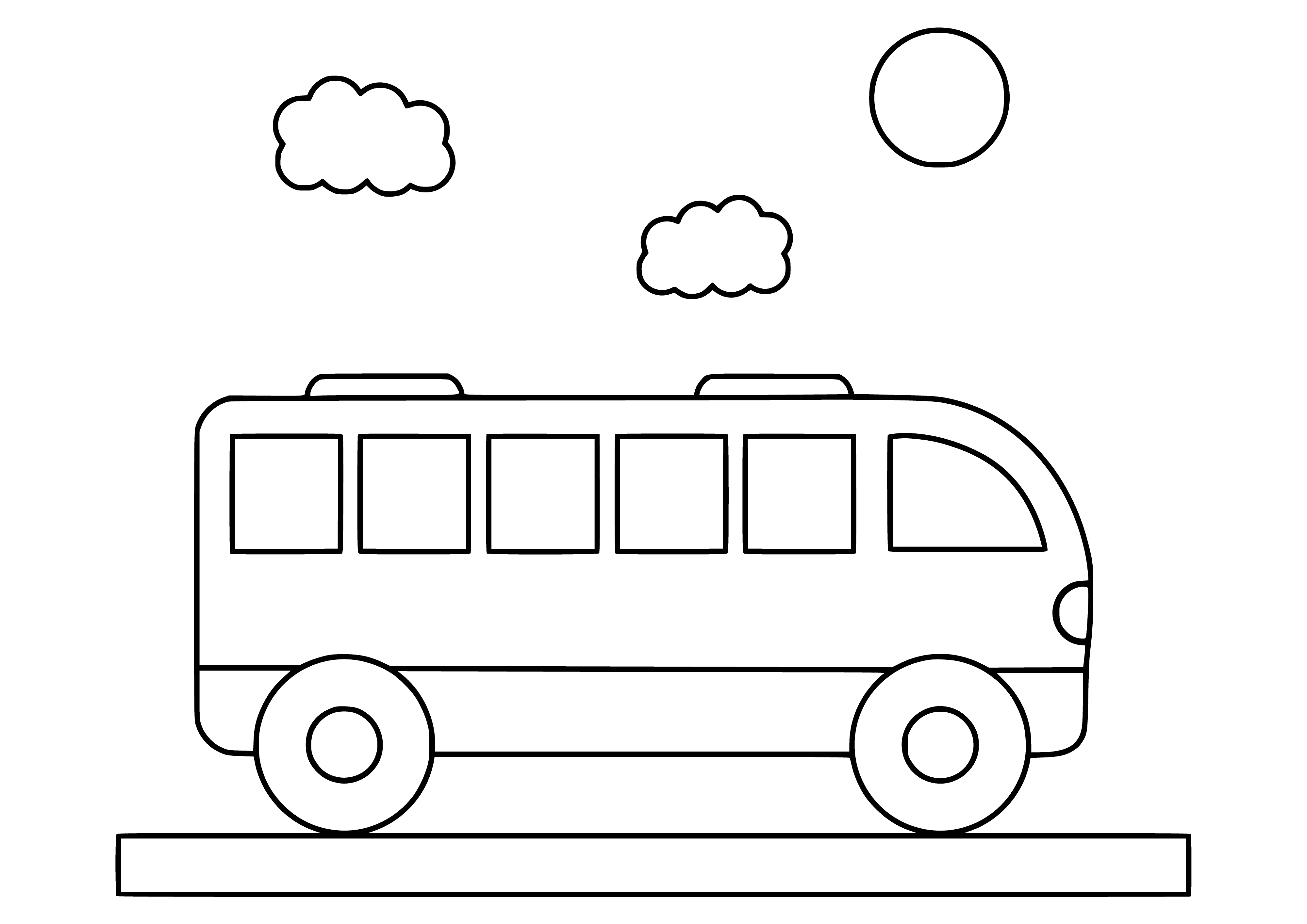 coloring page: A big, yellow bus with lots of windows.