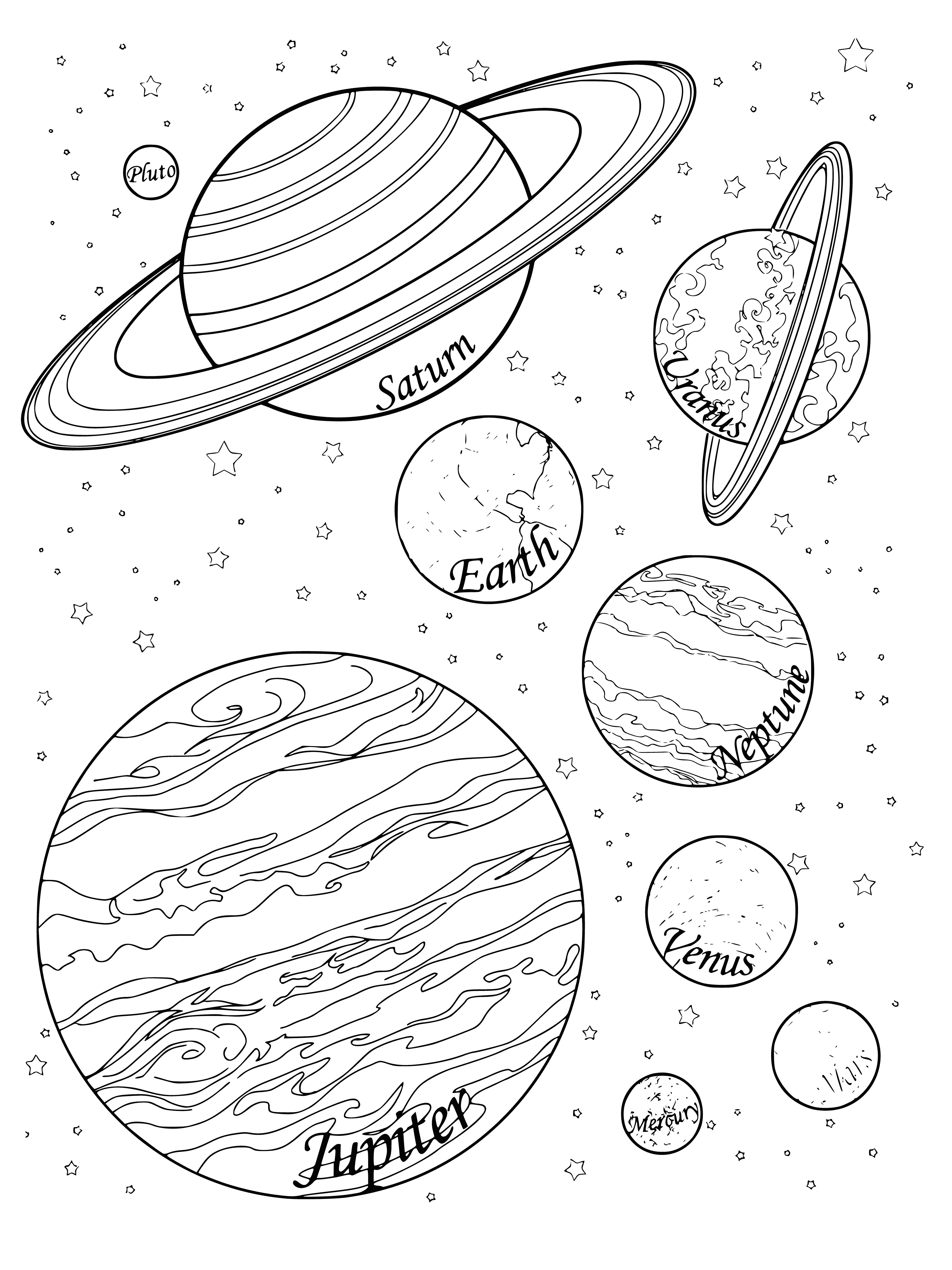 coloring page: Space is everything beyond Earth's atmosphere and includes stars, planets, galaxies, asteroids, and more! #spacefacts