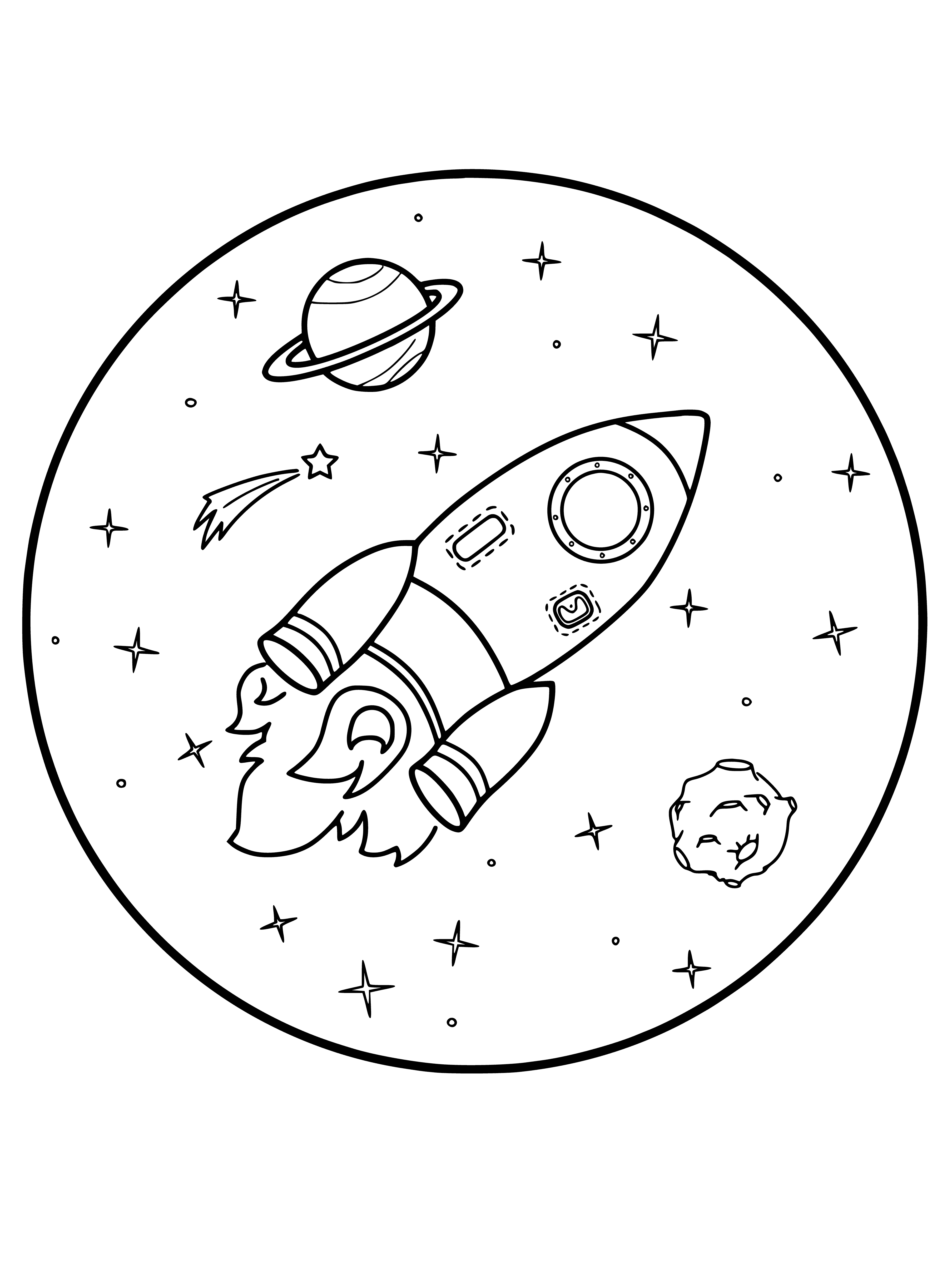 coloring page: Objects of different colors in open area with light shining on one, markings on its smooth surface.