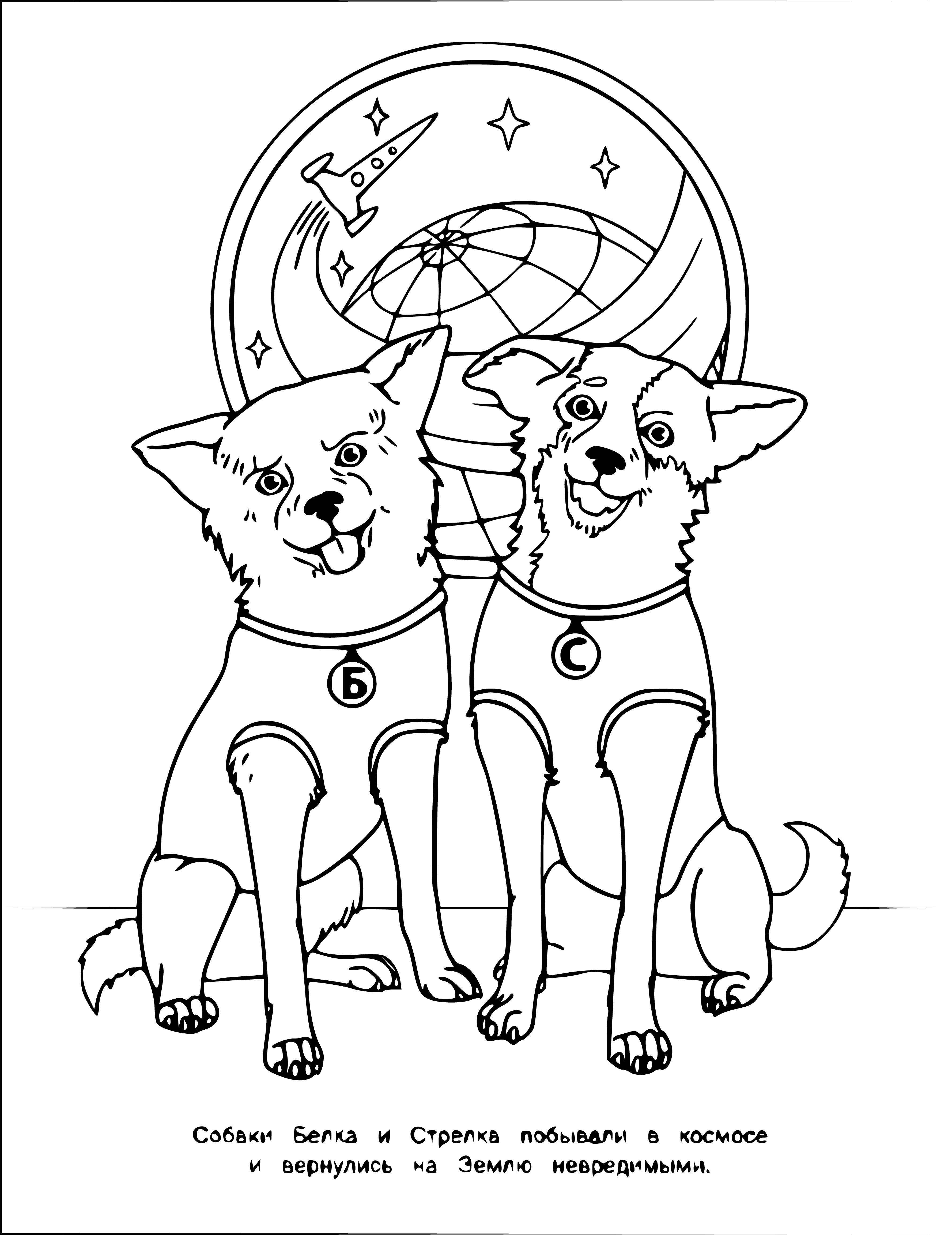 Belka and Strelka coloring page