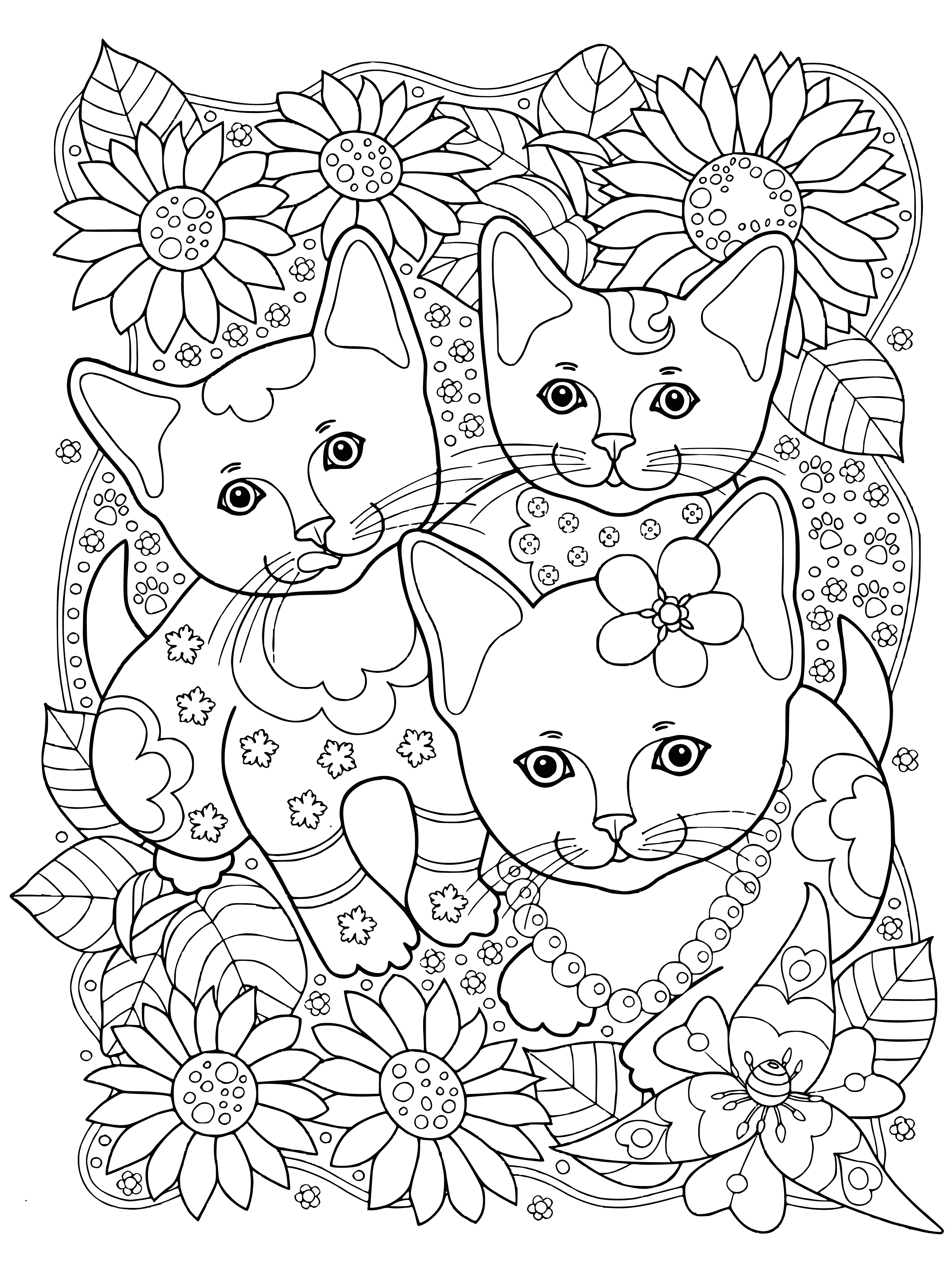 Gatinhos no jardim página para colorir