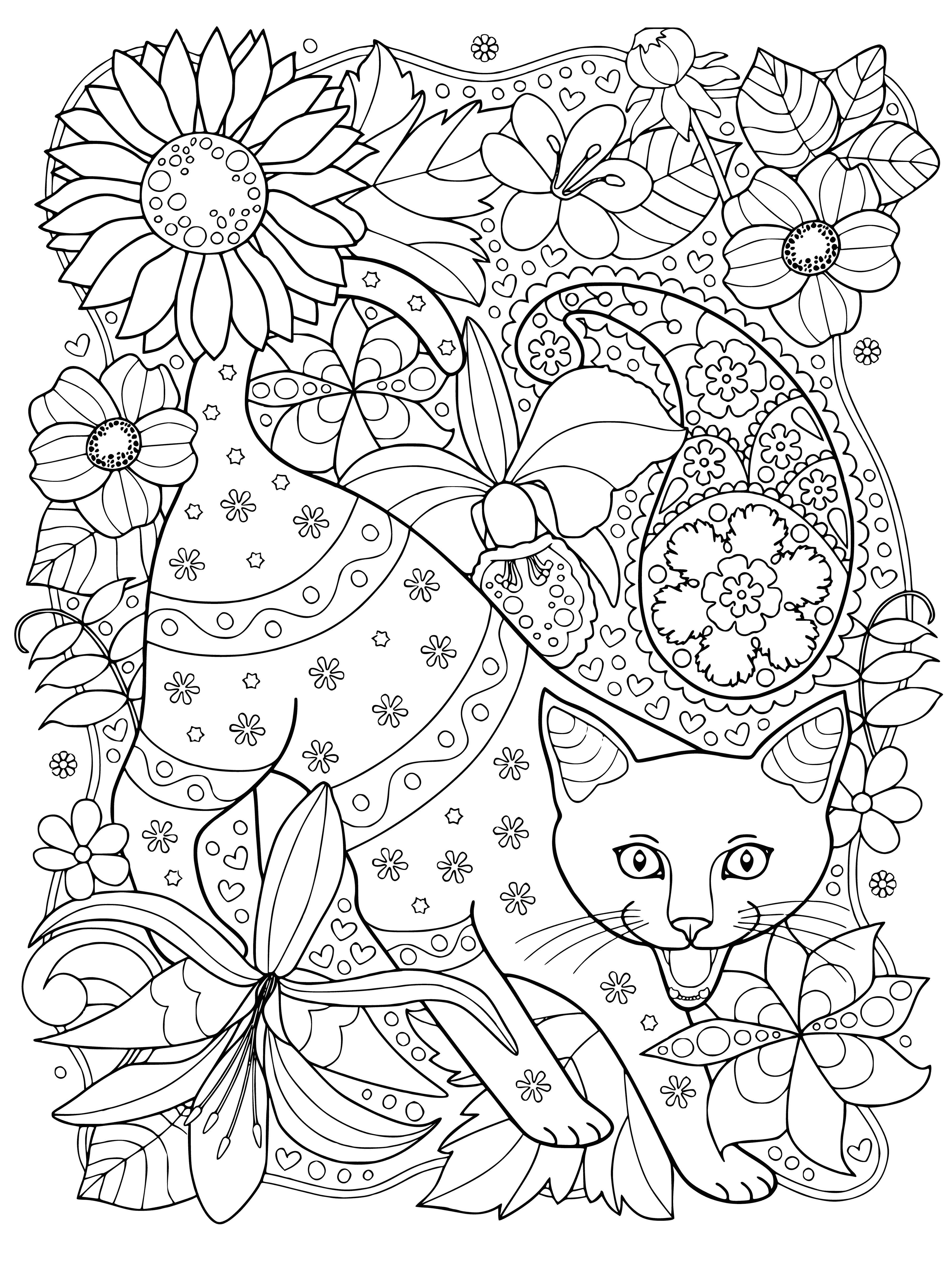 Cat meows coloring page