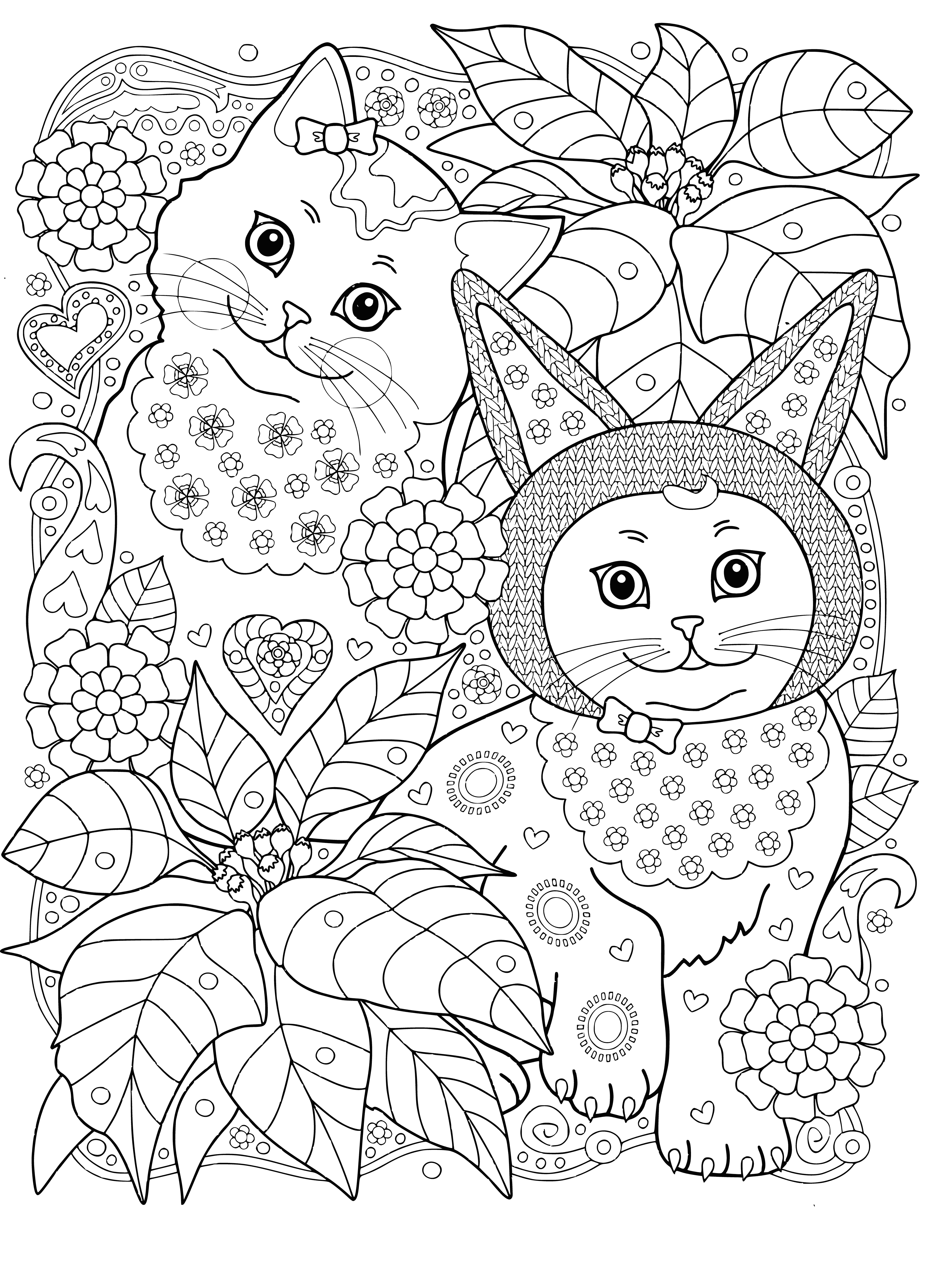 Cats in the garden coloring page