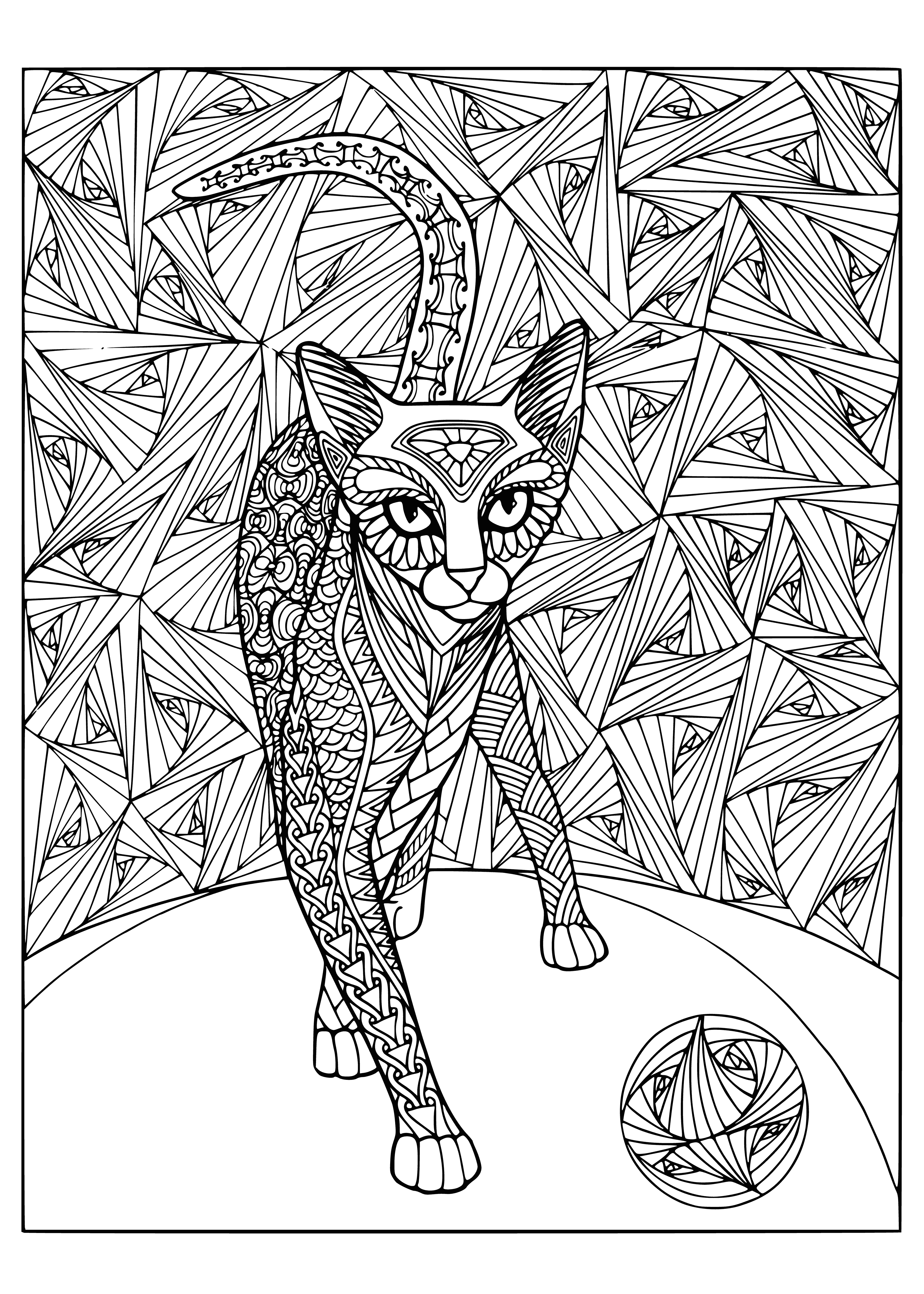 Cat playing with a ball coloring page