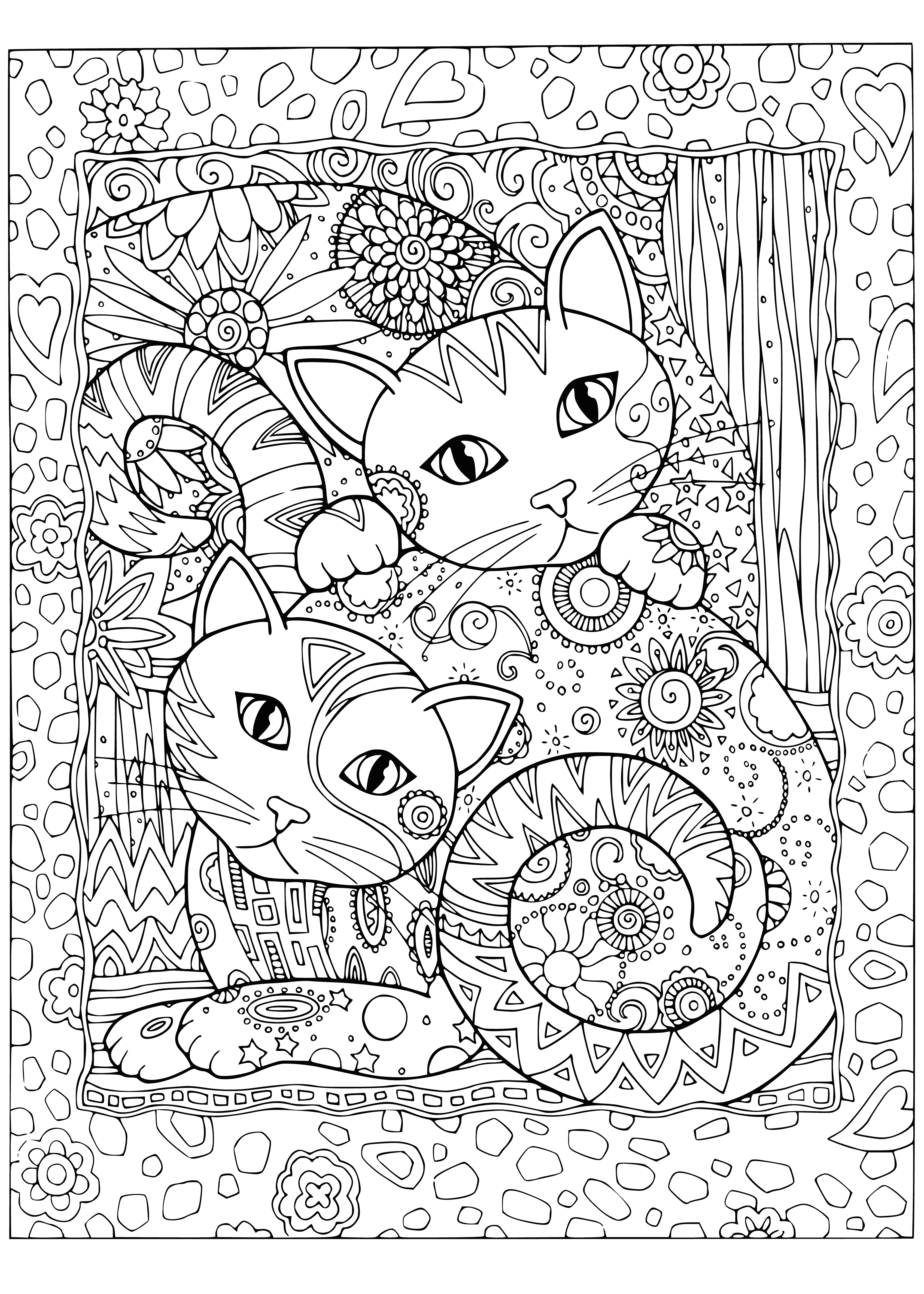 coloring page: Two cats, one posing, one watching - a perfect coloring page. #Cats