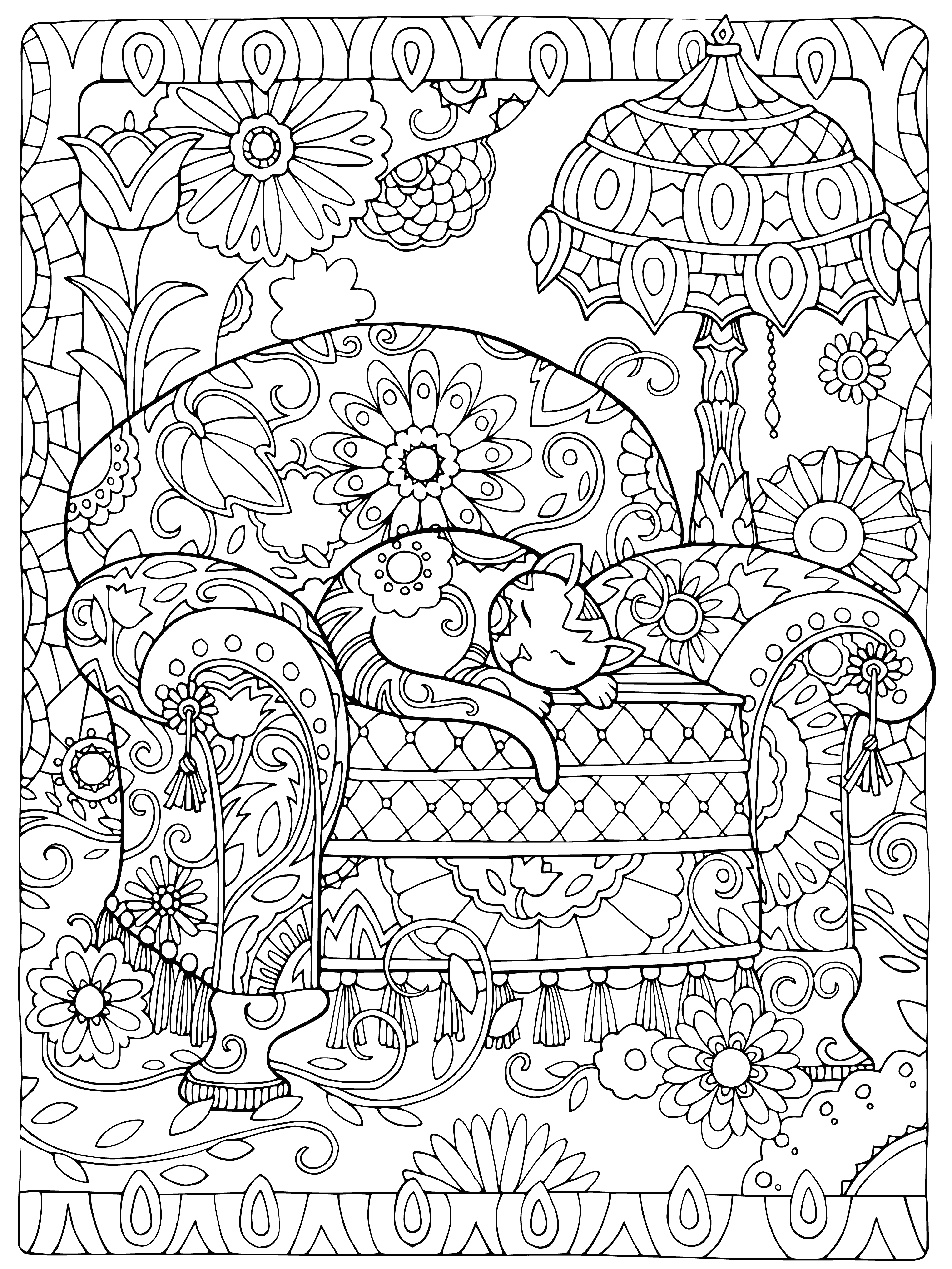 Cat on the couch coloring page