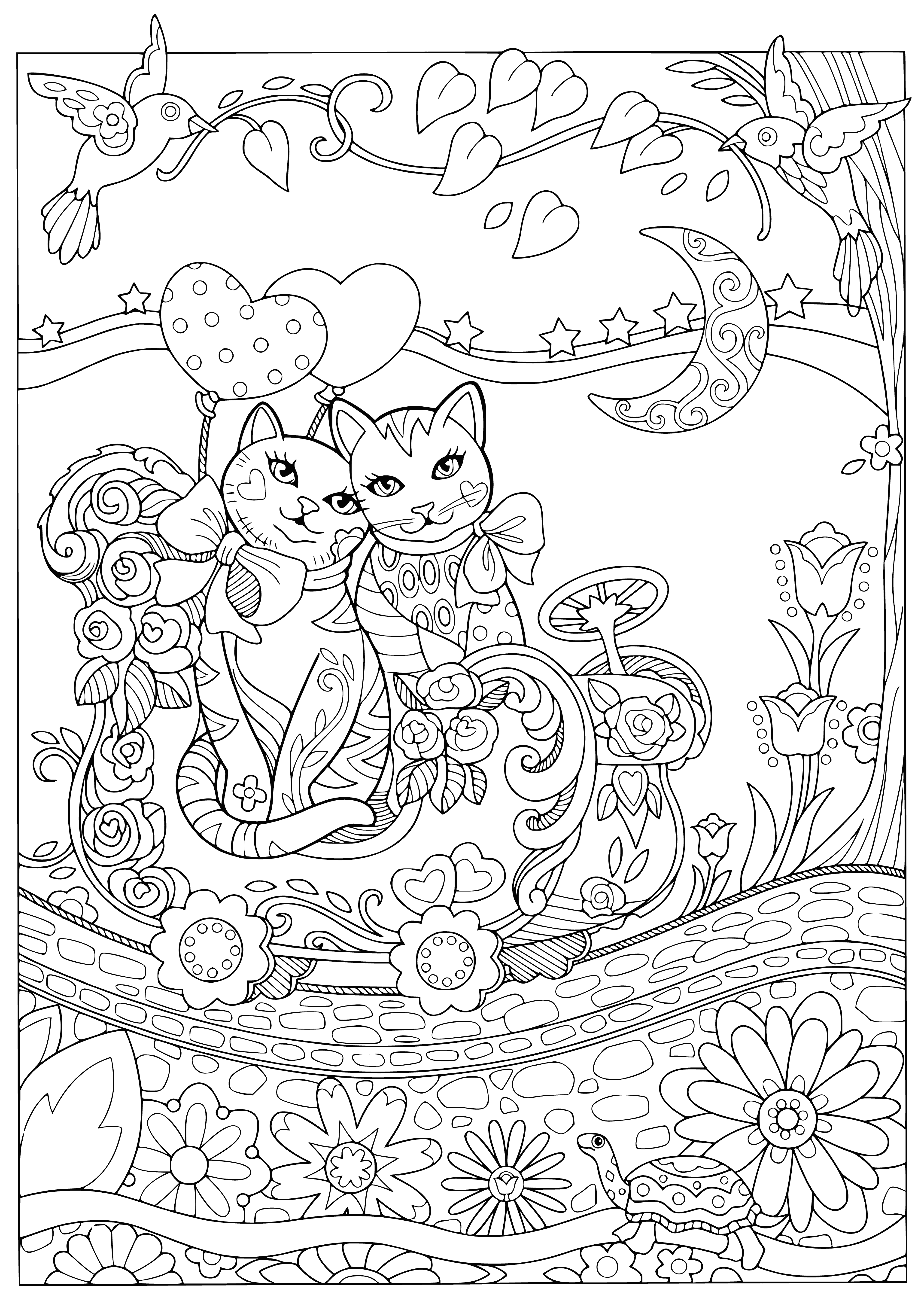 Cats for a walk coloring page
