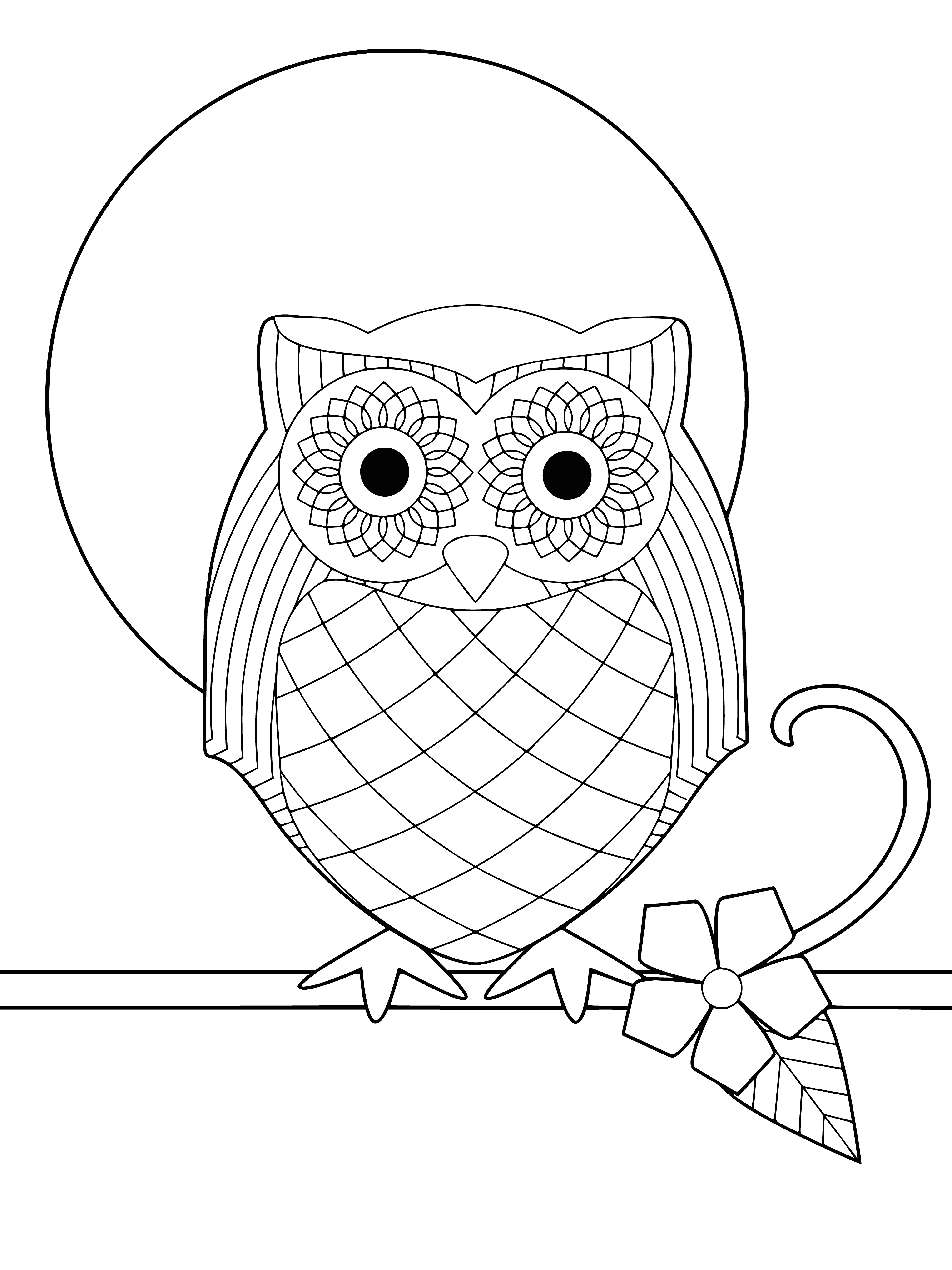 coloring page: Owl surrounded by flowers, leaves and swirls to color, with its eyes closed and head tilted up. #antistress #owls #coloring