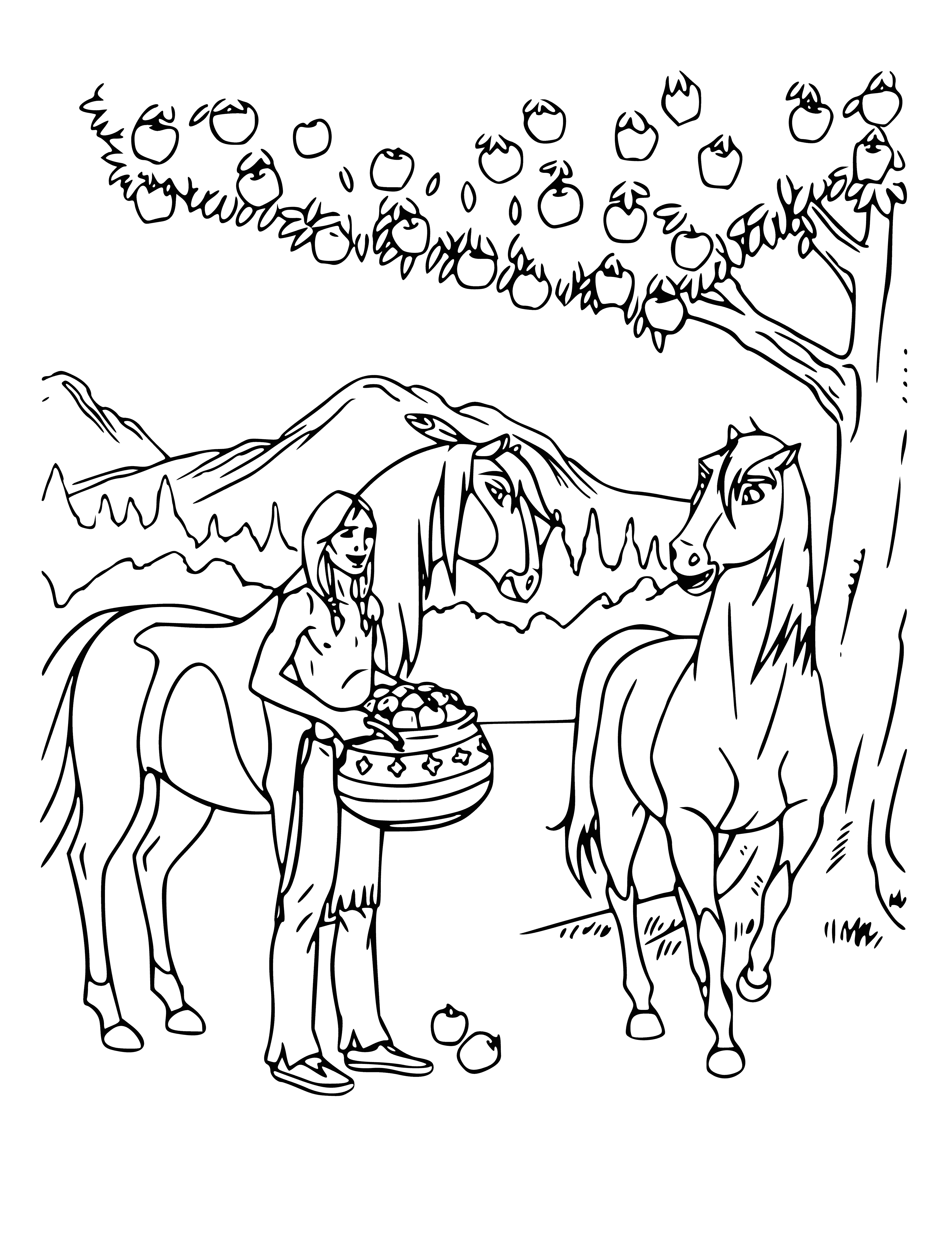 Indian with apples coloring page