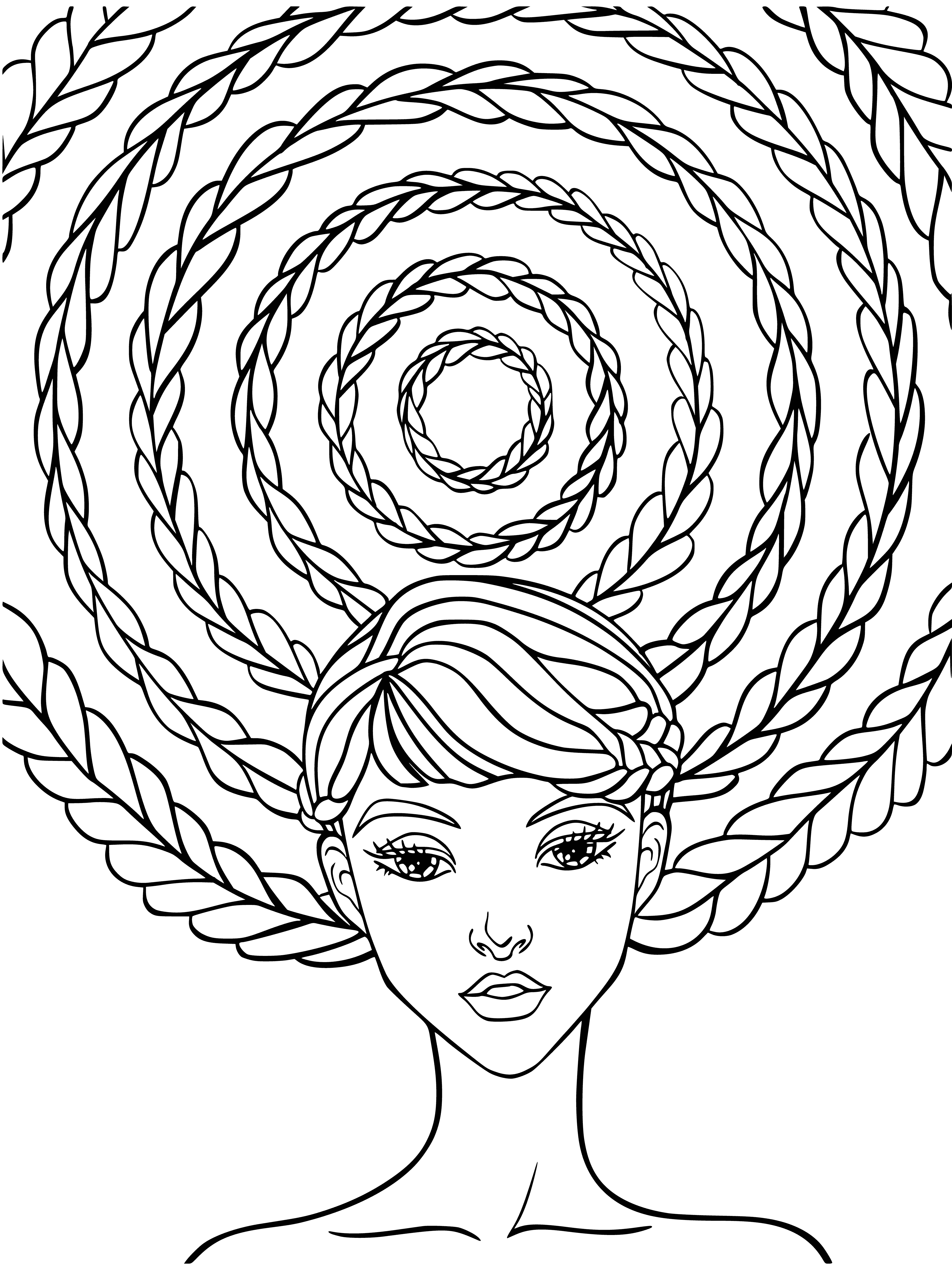 coloring page: Two happy girls with braided hair holding flowers in a peaceful blue background. #coloringpage